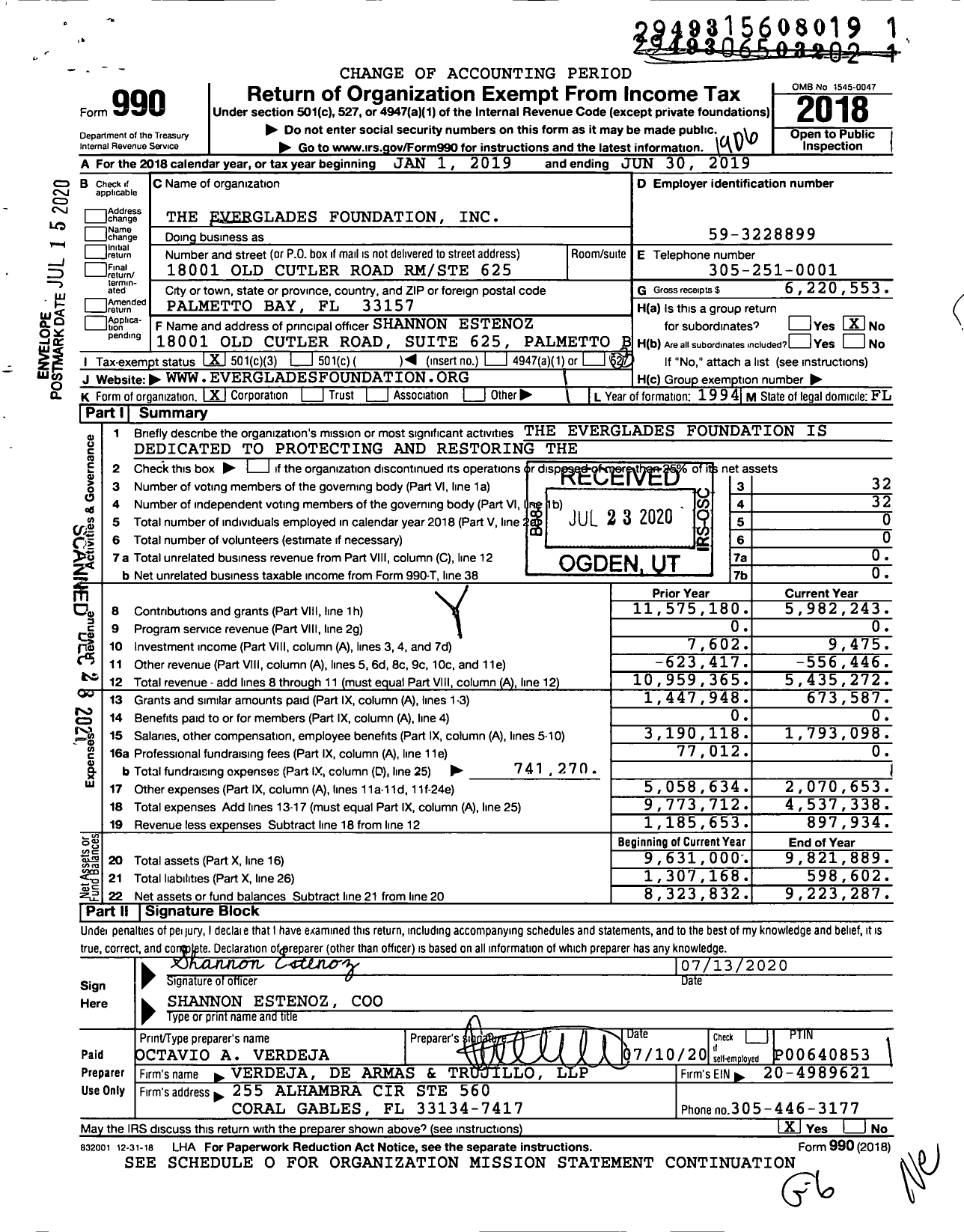 Image of first page of 2018 Form 990 for The Everglades Foundation