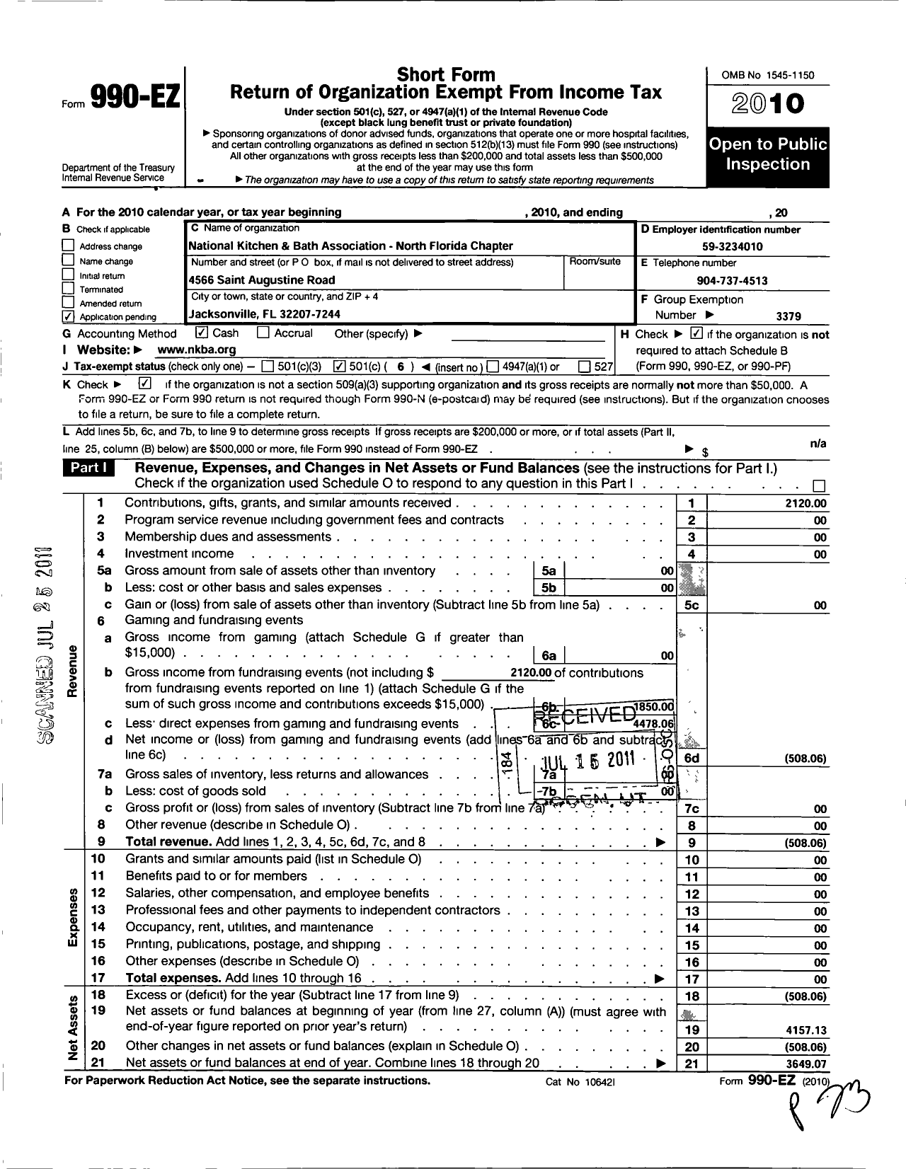 Image of first page of 2010 Form 990EO for National Kitchen and Bath Association / North Florida Chapter