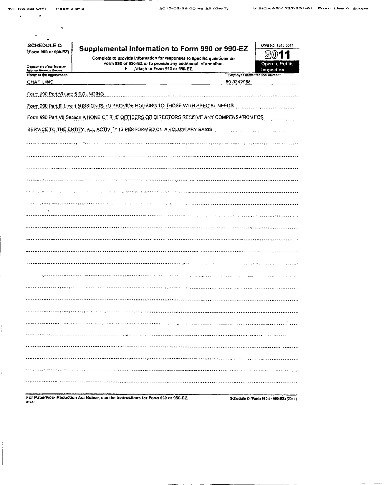 Image of first page of 2011 Form 990R for Contemporary Housing Alternatives / Chaf I