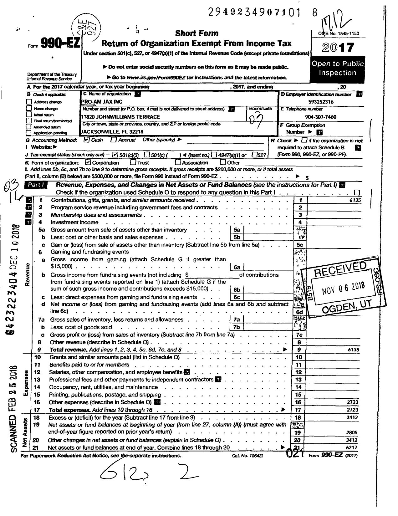 Image of first page of 2017 Form 990EZ for Pro-Am Jax