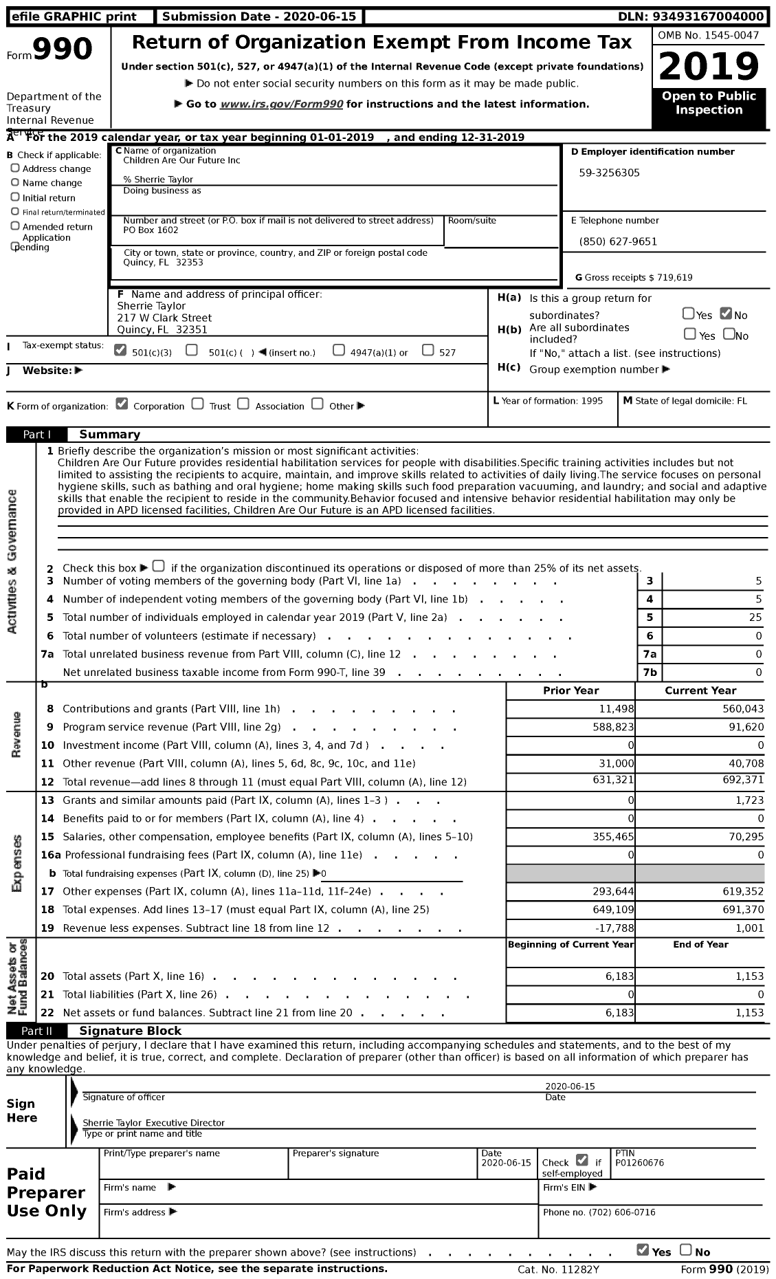 Image of first page of 2019 Form 990 for Children Are Our Future