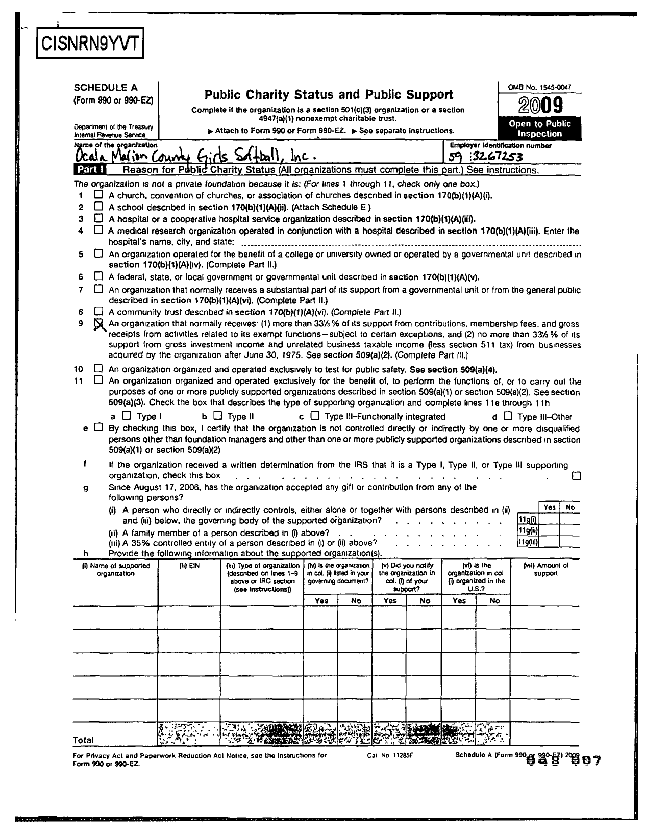 Image of first page of 2009 Form 990ER for Ocala Marion County Girls Soft