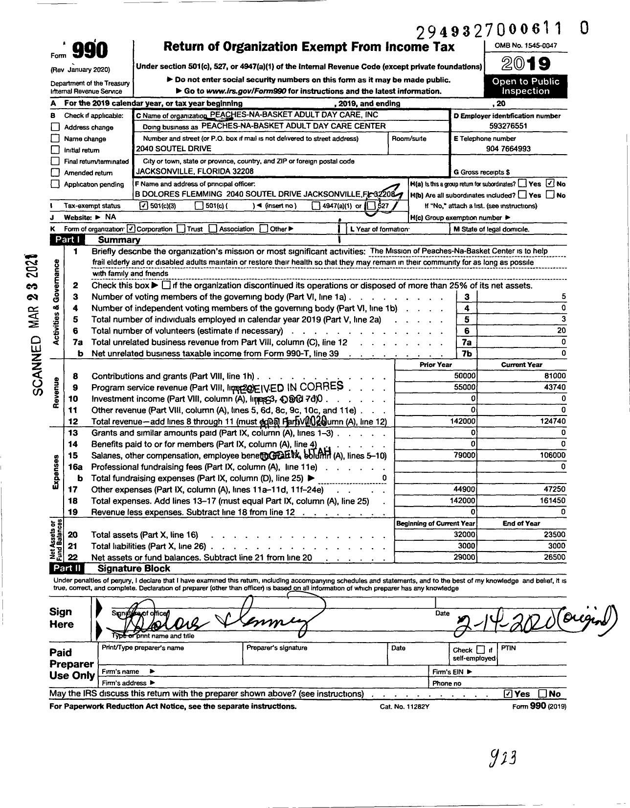 Image of first page of 2019 Form 990 for Peaches Na Basket Adult Day Care Center