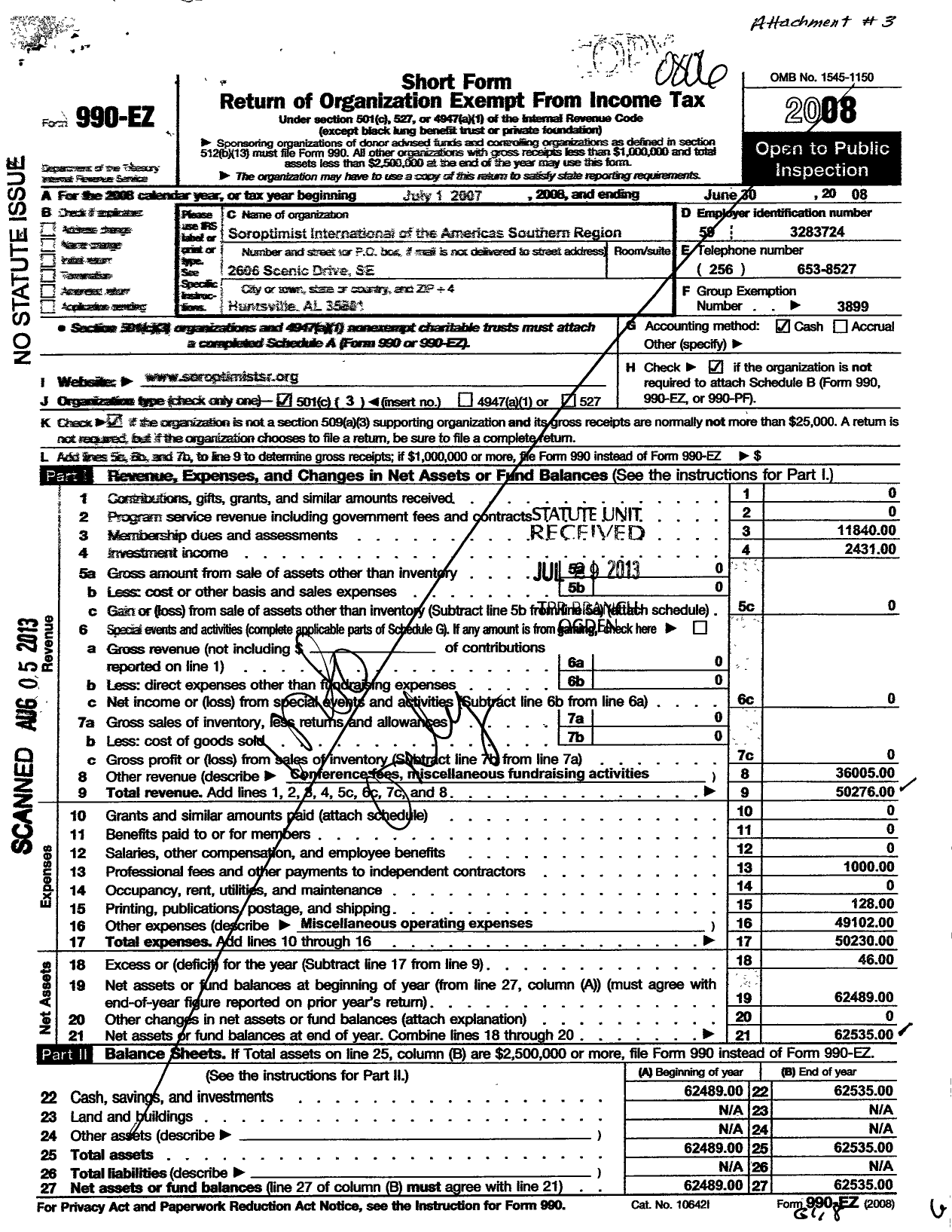 Image of first page of 2007 Form 990EZ for Soroptimist International of the Americas - 104000 Southern Region