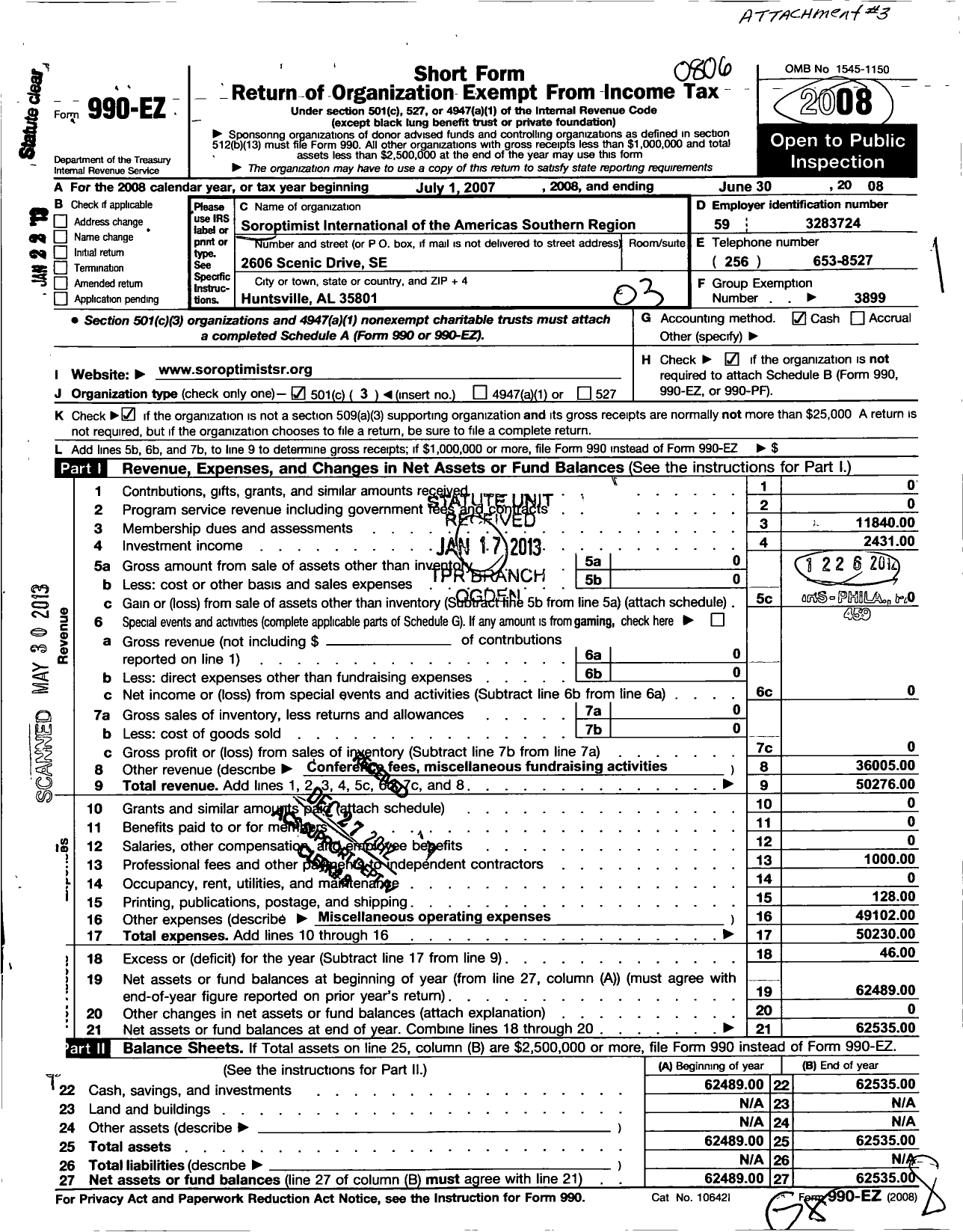 Image of first page of 2007 Form 990EZ for Soroptimist International of the Americas - 104000 Southern Region