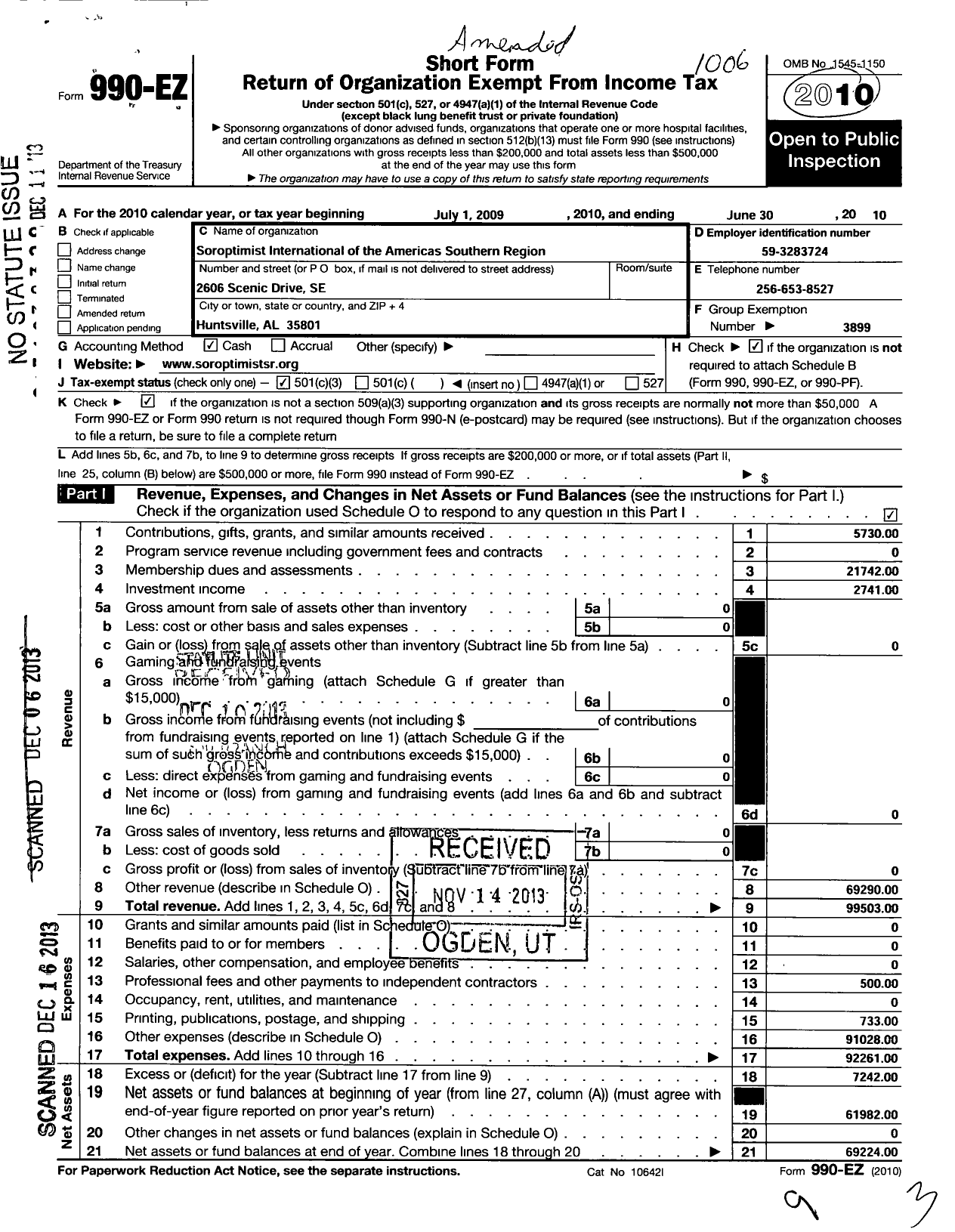 Image of first page of 2009 Form 990EZ for Soroptimist International of the Americas - 104000 Southern Region