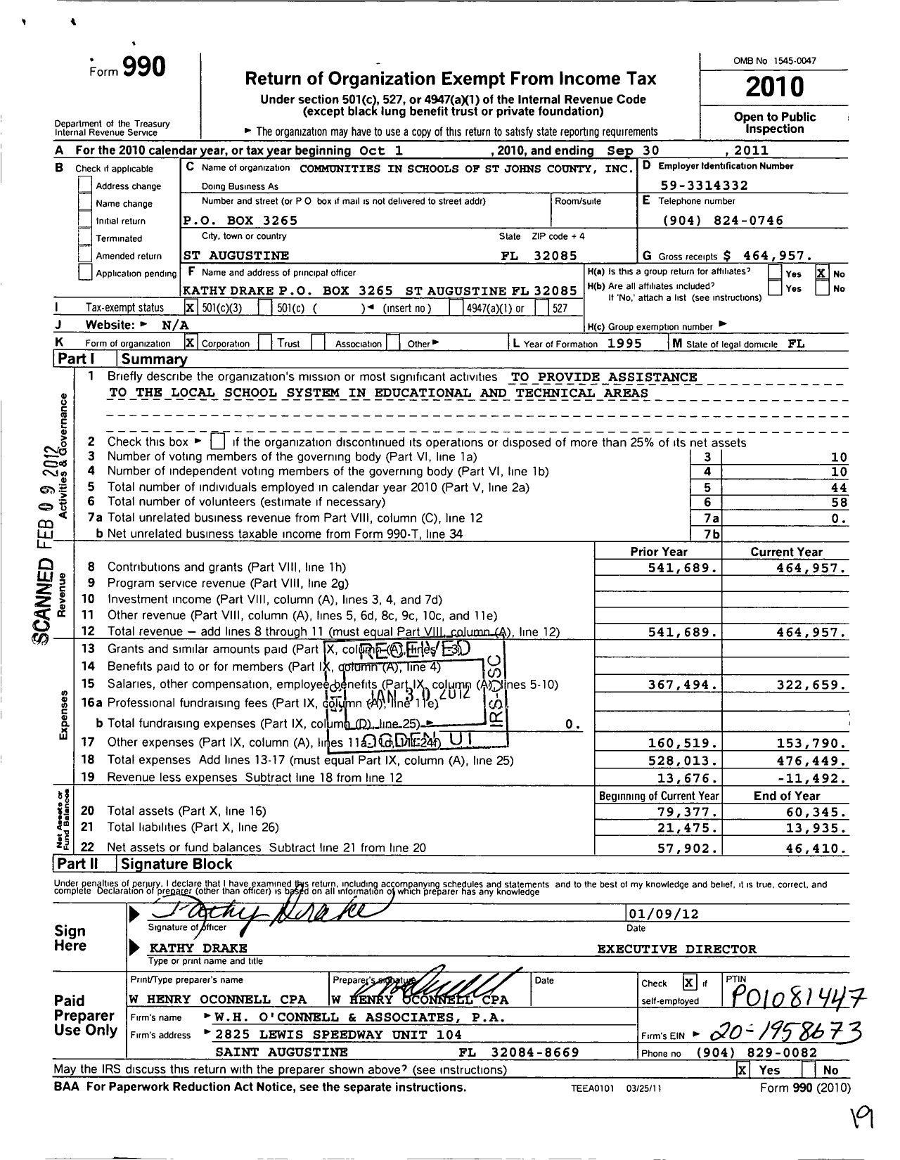 Image of first page of 2010 Form 990 for Communities in Schools of St Johns County