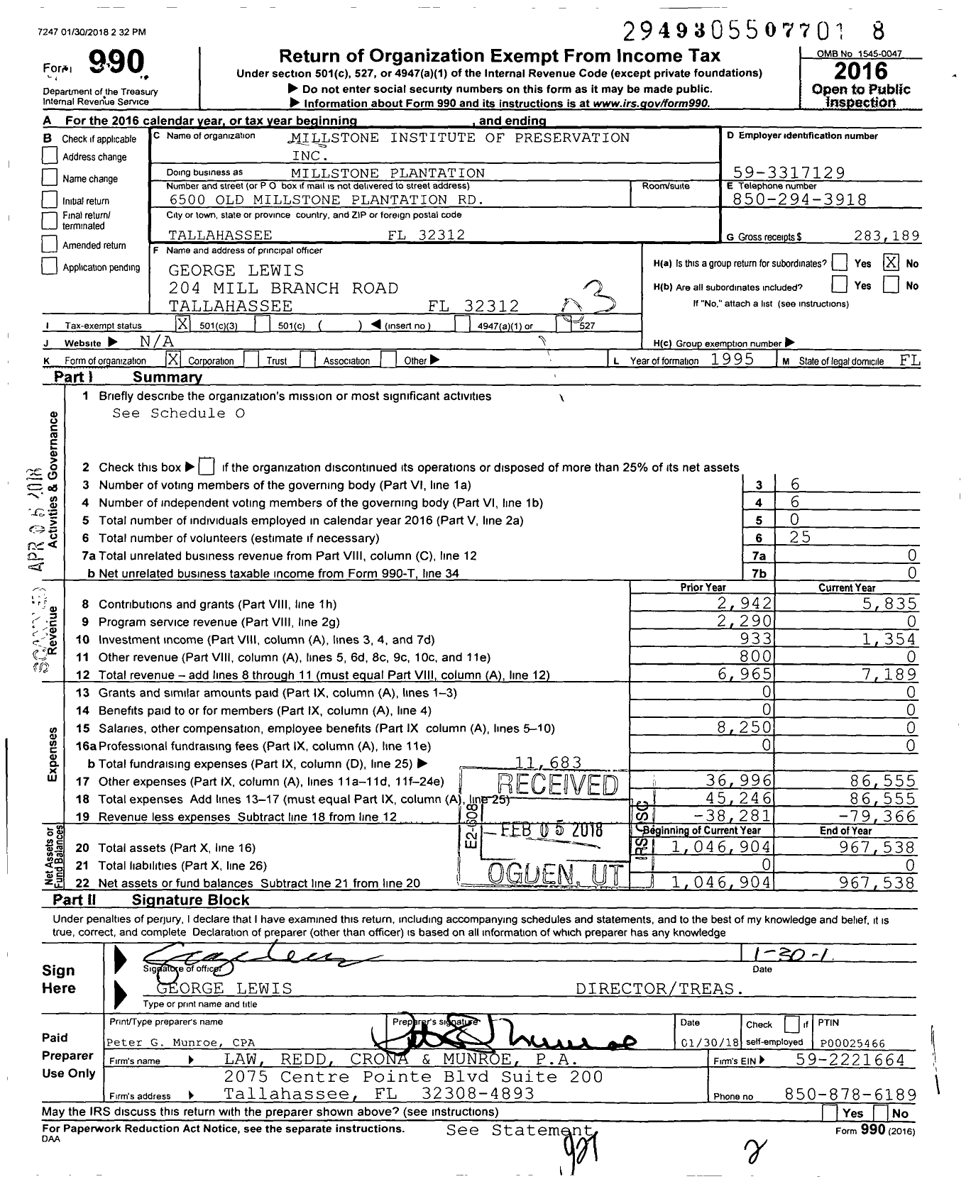 Image of first page of 2016 Form 990 for Millstone Institute of Preservation