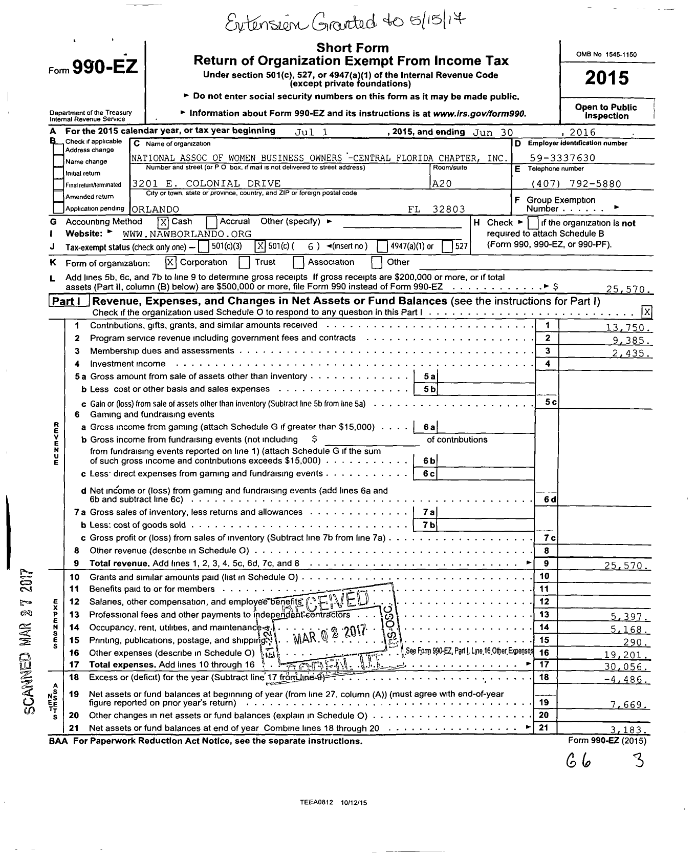 Image of first page of 2015 Form 990EO for National Association of Woman Business Owners-Central FL Cha