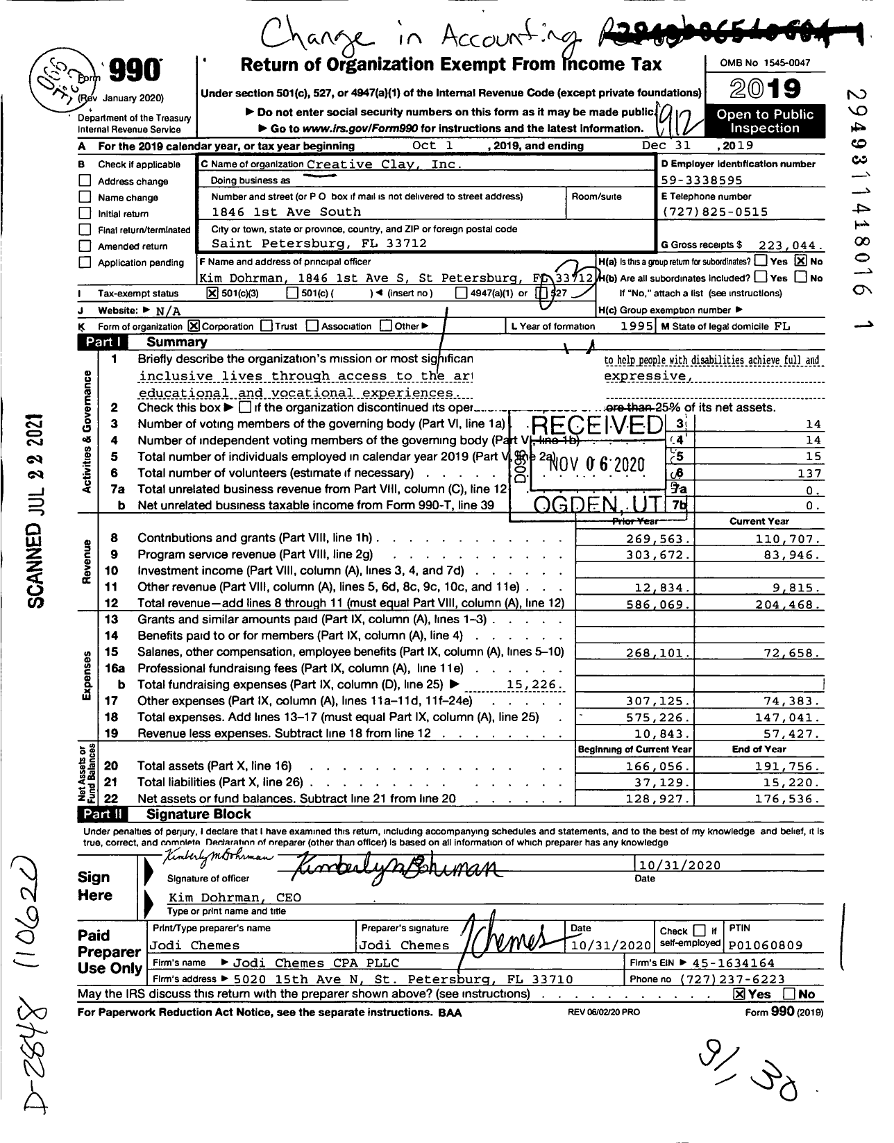 Image of first page of 2019 Form 990 for Creative Clay