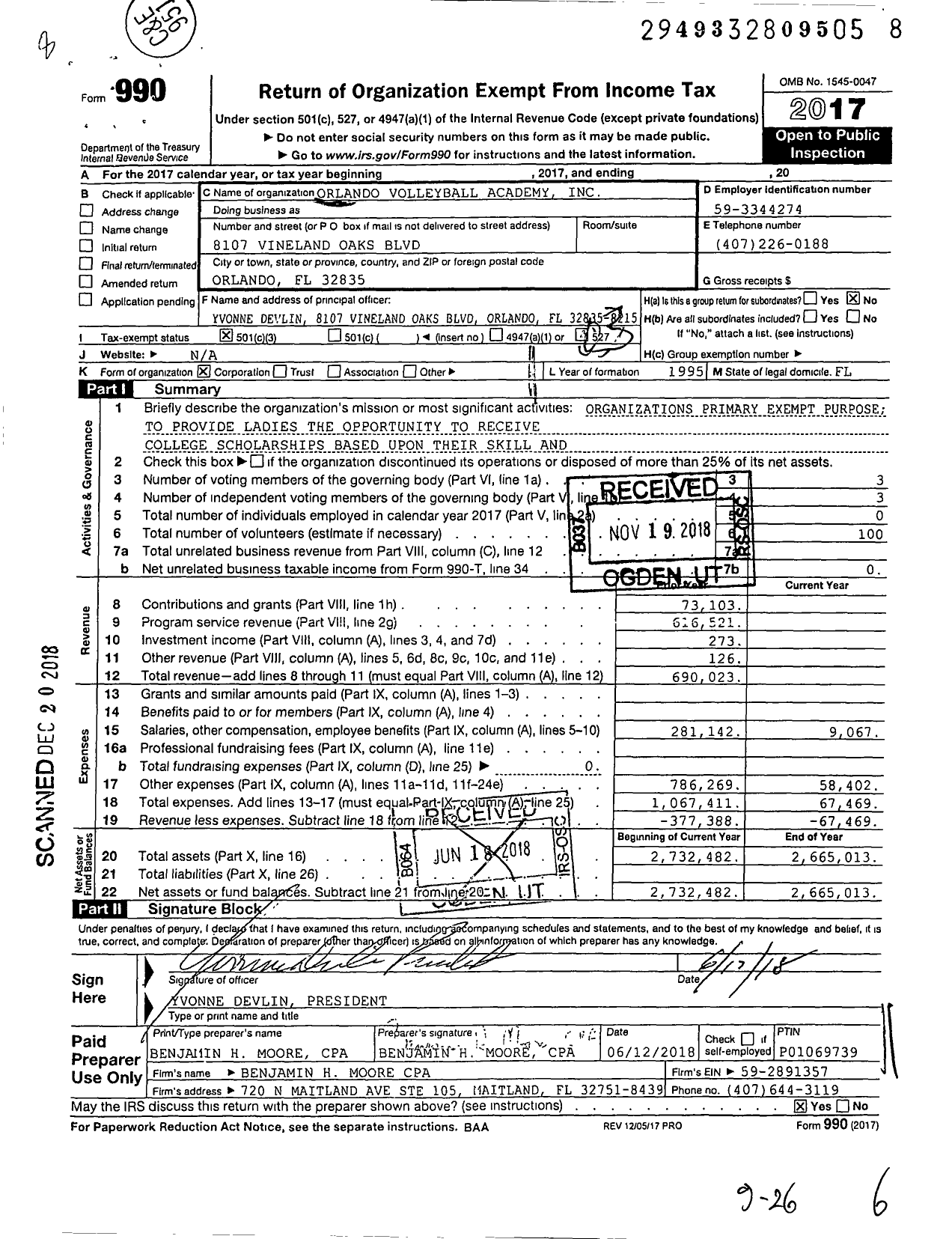 Image of first page of 2017 Form 990 for Orlando Volleyball Academy