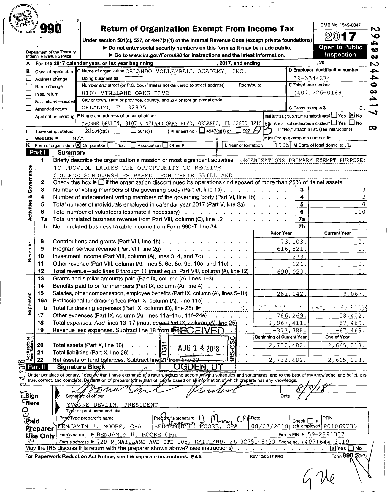 Image of first page of 2017 Form 990 for Orlando Volleyball Academy