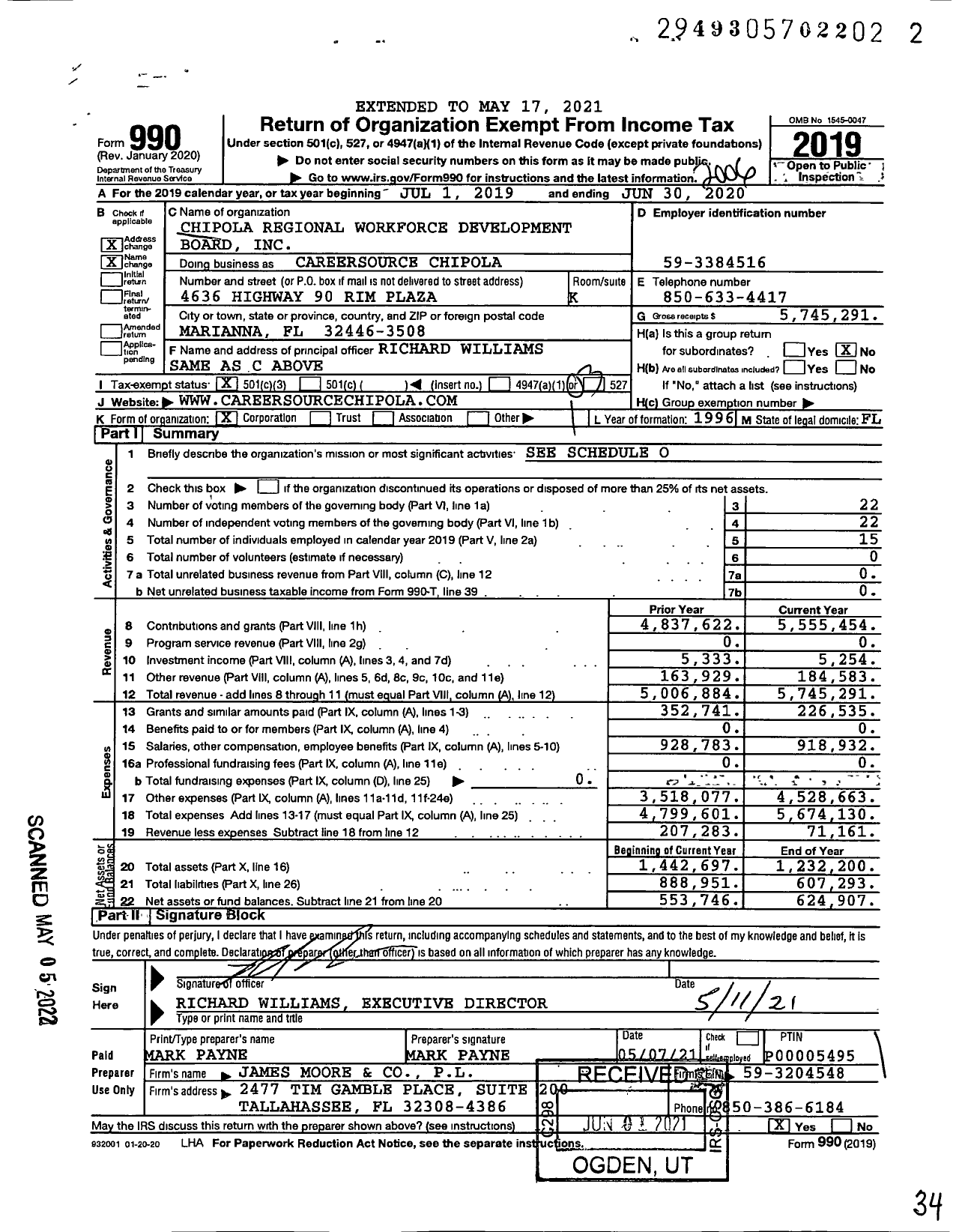 Image of first page of 2019 Form 990 for Careersource Chipola