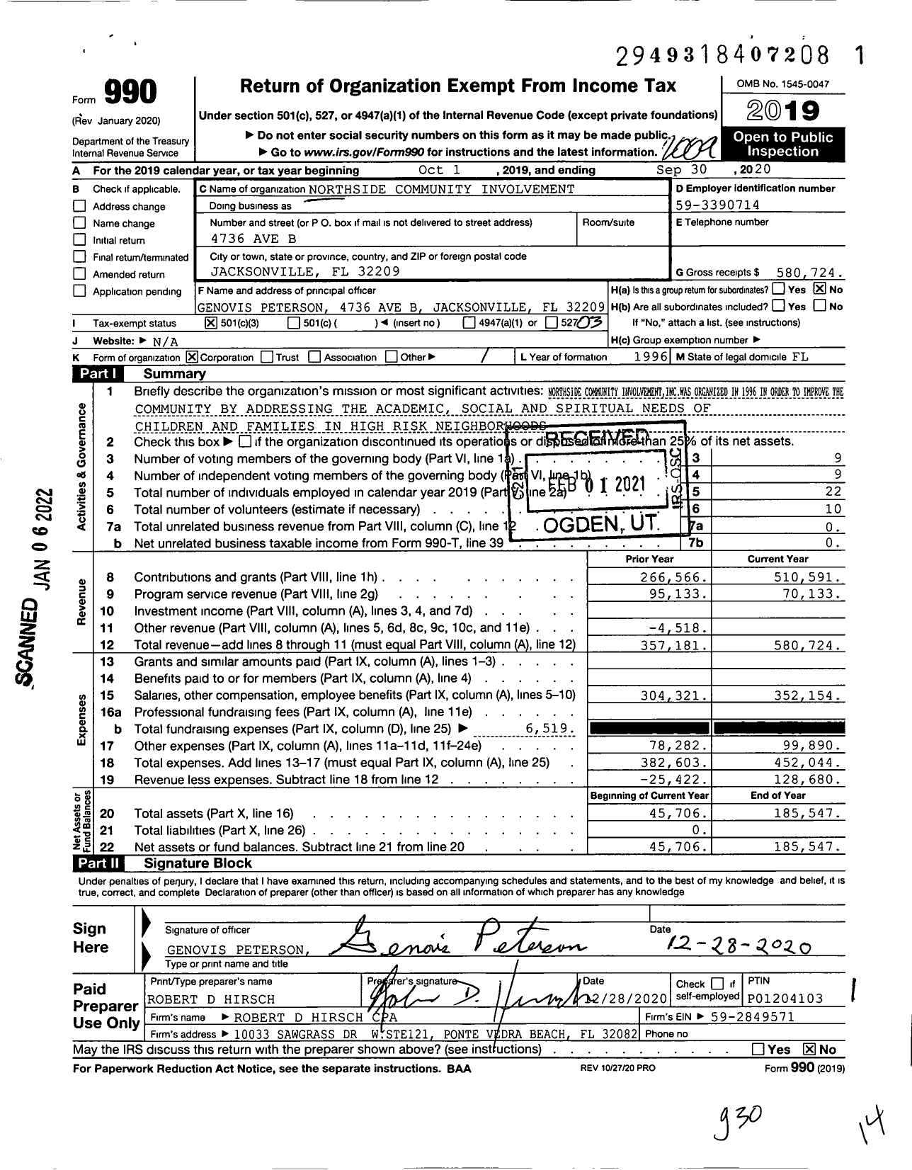 Image of first page of 2019 Form 990 for Northside Community Involvement