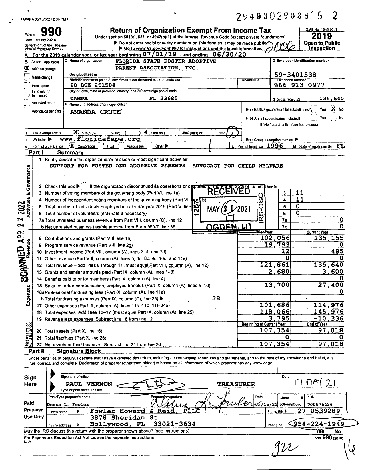 Image of first page of 2019 Form 990 for Florida State Foster Adoptive Parent Association