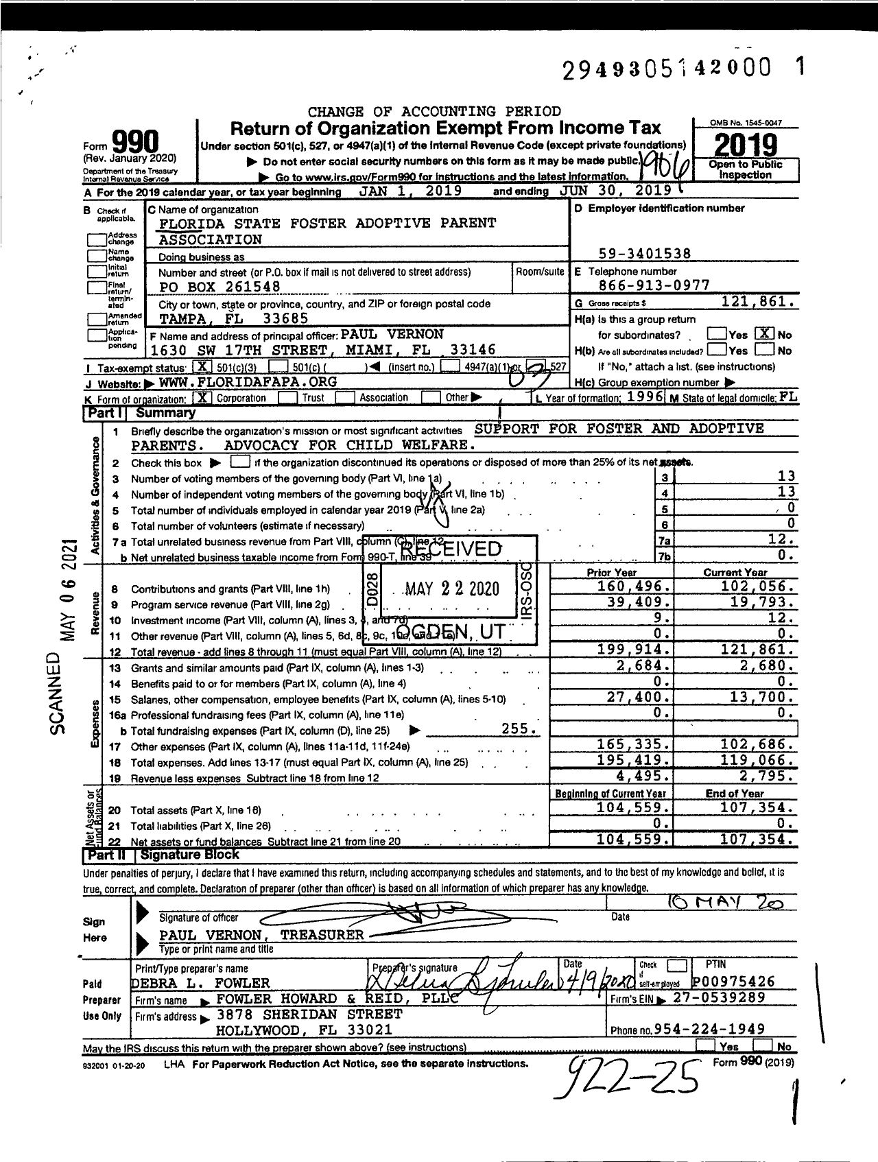 Image of first page of 2018 Form 990 for Florida State Foster Adoptive Parent Association