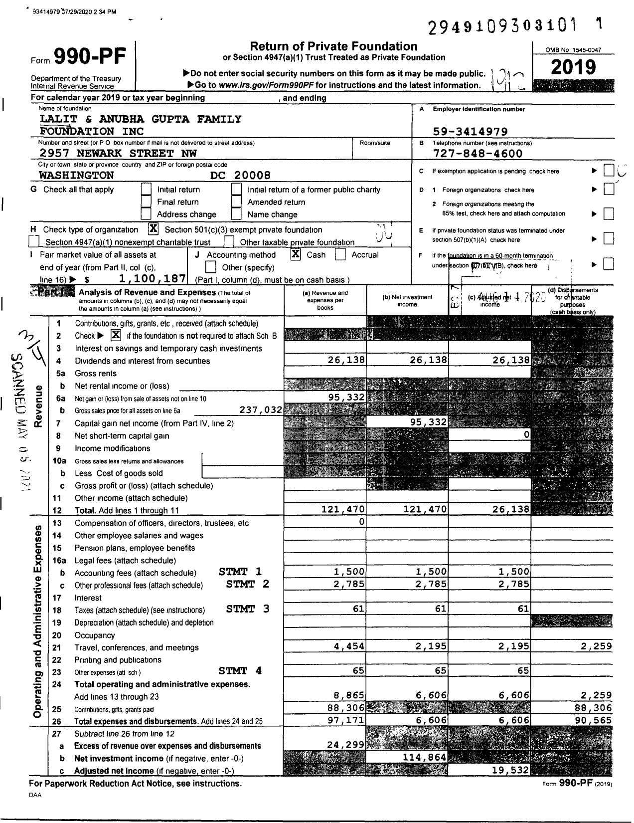 Image of first page of 2019 Form 990PF for Lalit and Anubha Gupta Foundation