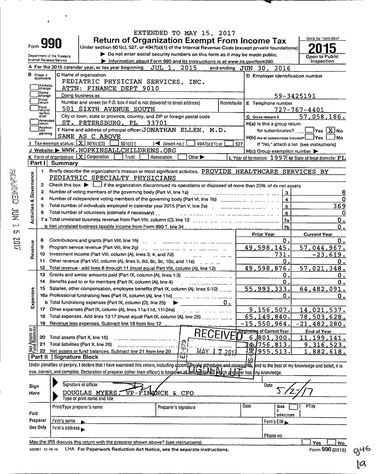 Image of first page of 2015 Form 990 for All Children's Hospital