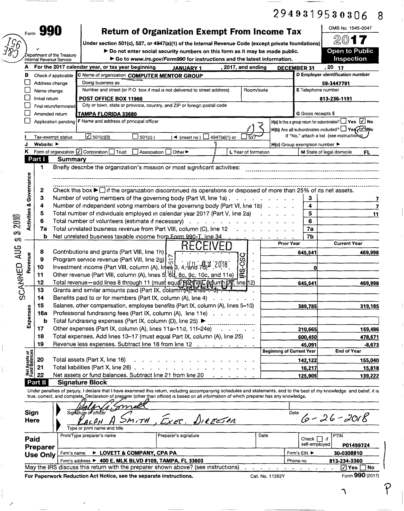 Image of first page of 2017 Form 990 for Computer Mentors Group