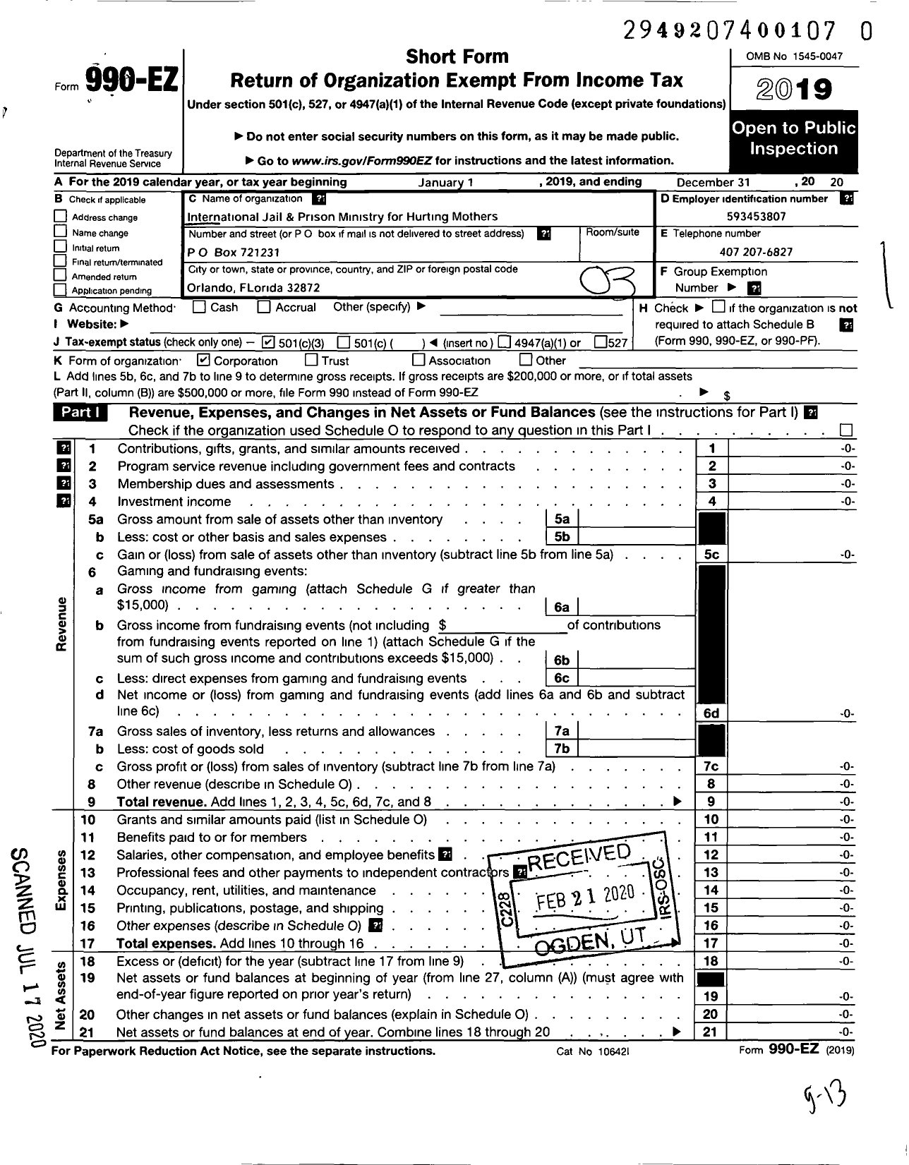 Image of first page of 2019 Form 990EZ for International Jailand Prison Ministries for the Hurting Mothers