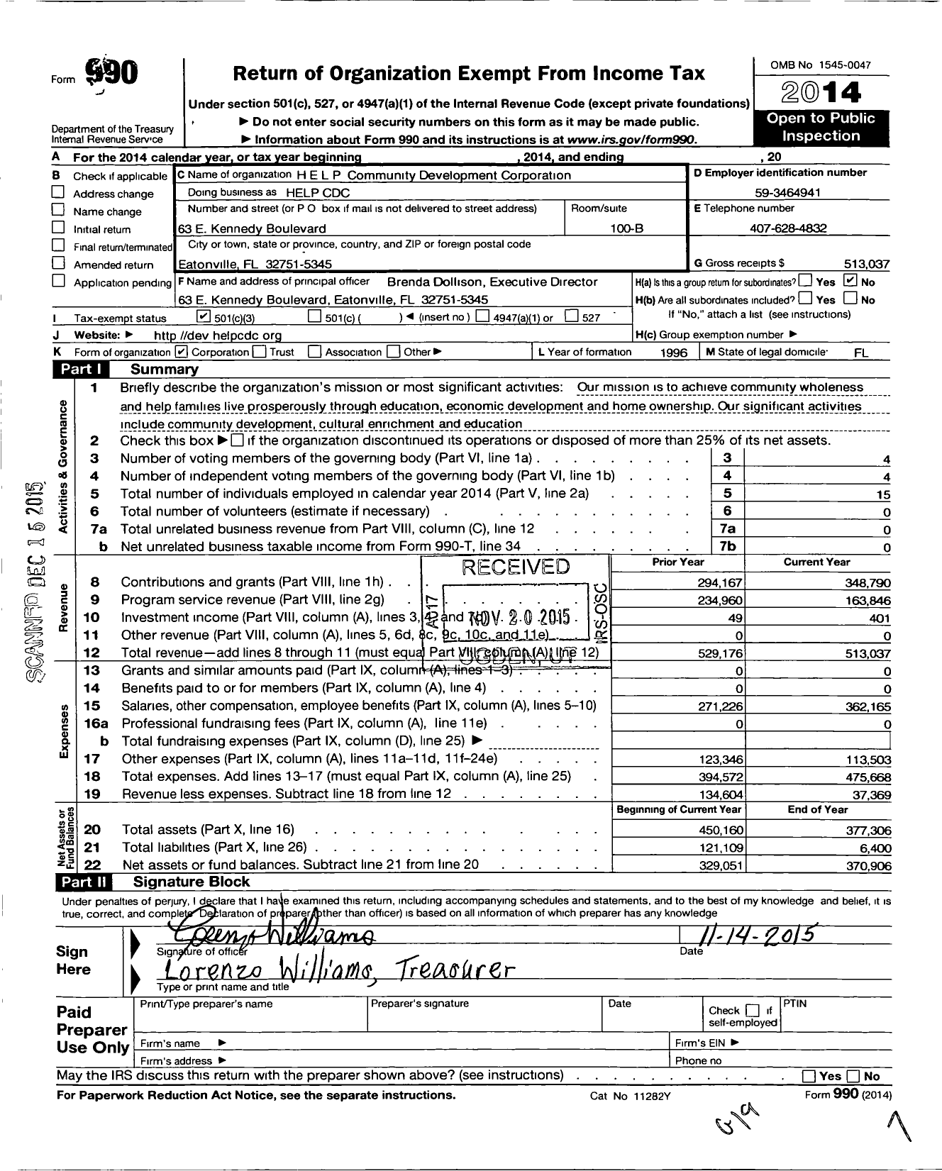 Image of first page of 2014 Form 990 for Help CDC