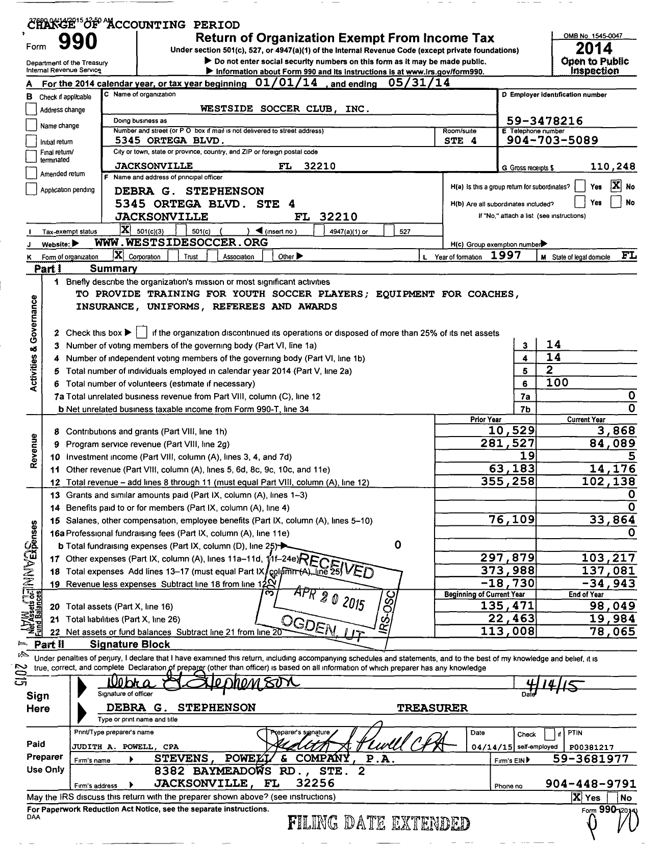 Image of first page of 2013 Form 990 for Westside Soccer Club