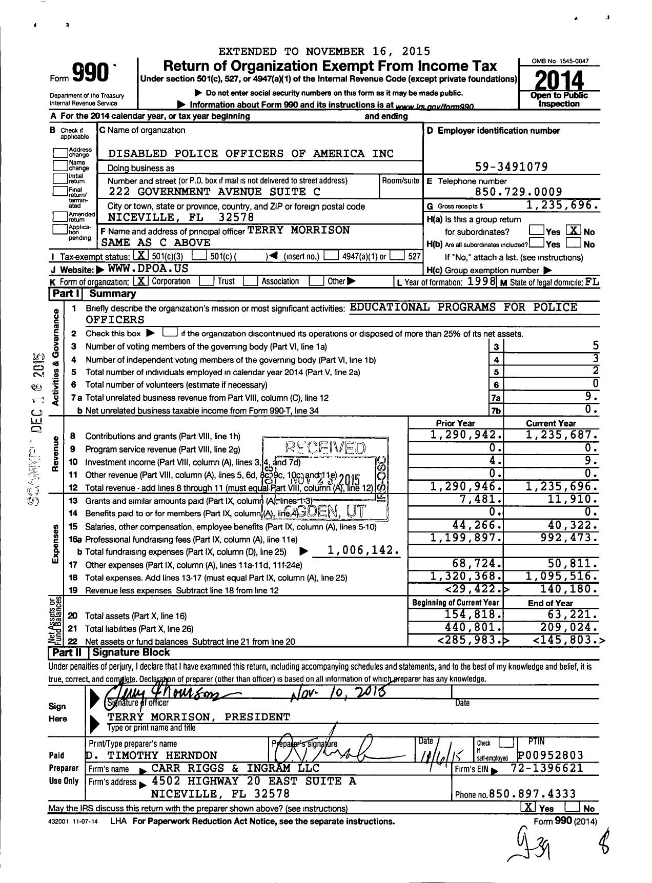 Image of first page of 2014 Form 990 for Disabled Police Officers of America