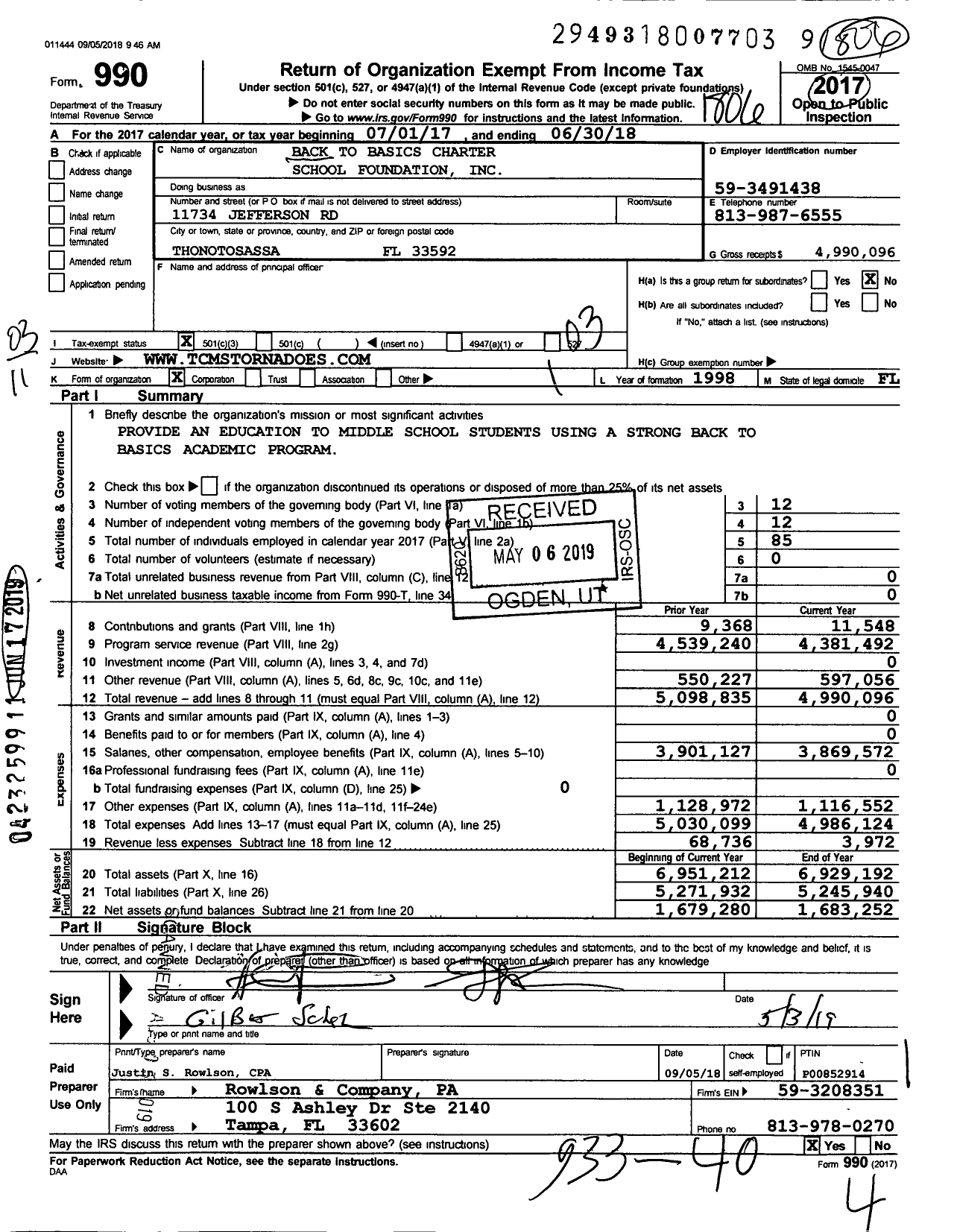 Image of first page of 2017 Form 990 for Terrace Community School (TCMS)