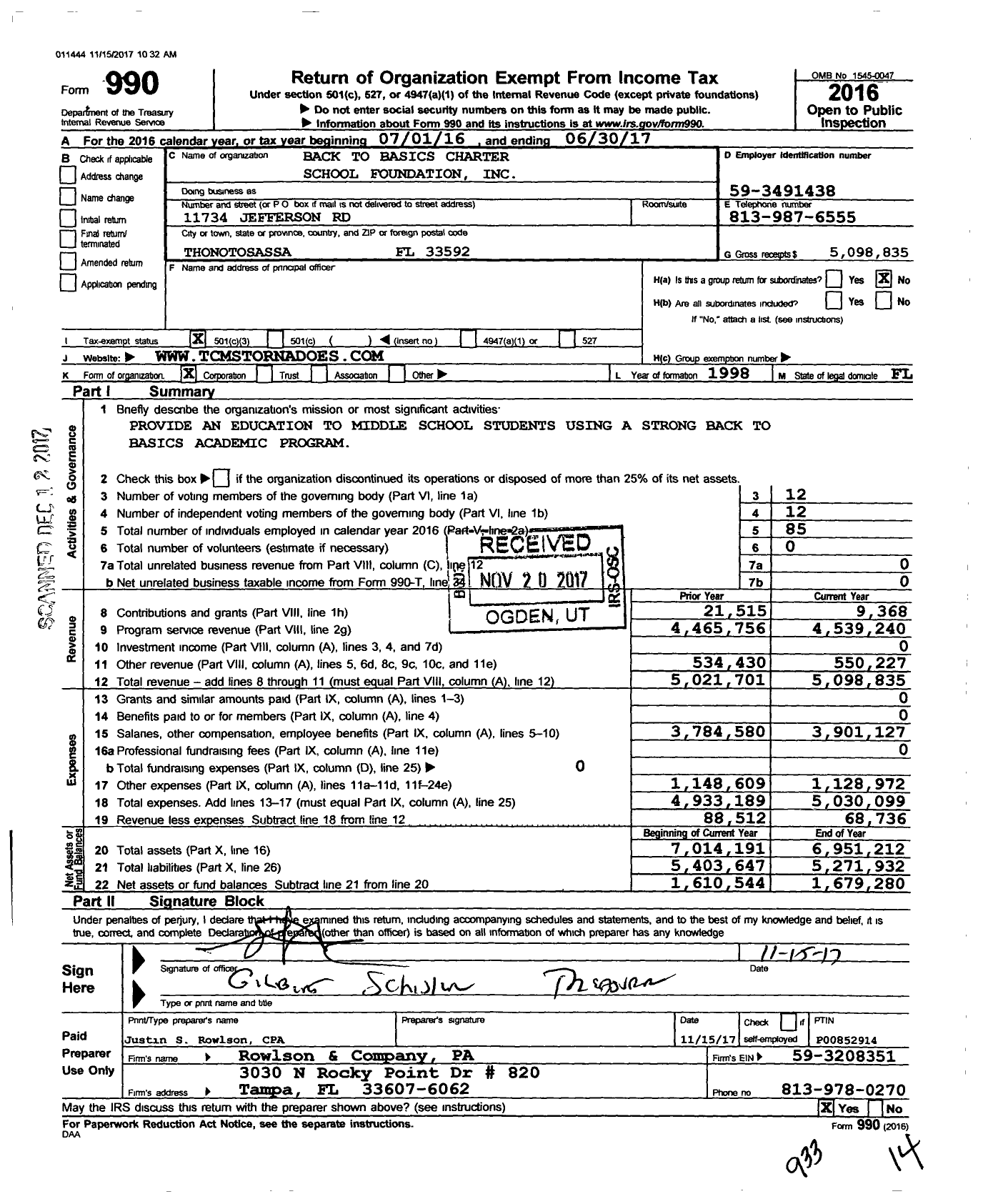 Image of first page of 2016 Form 990 for Terrace Community School (TCMS)