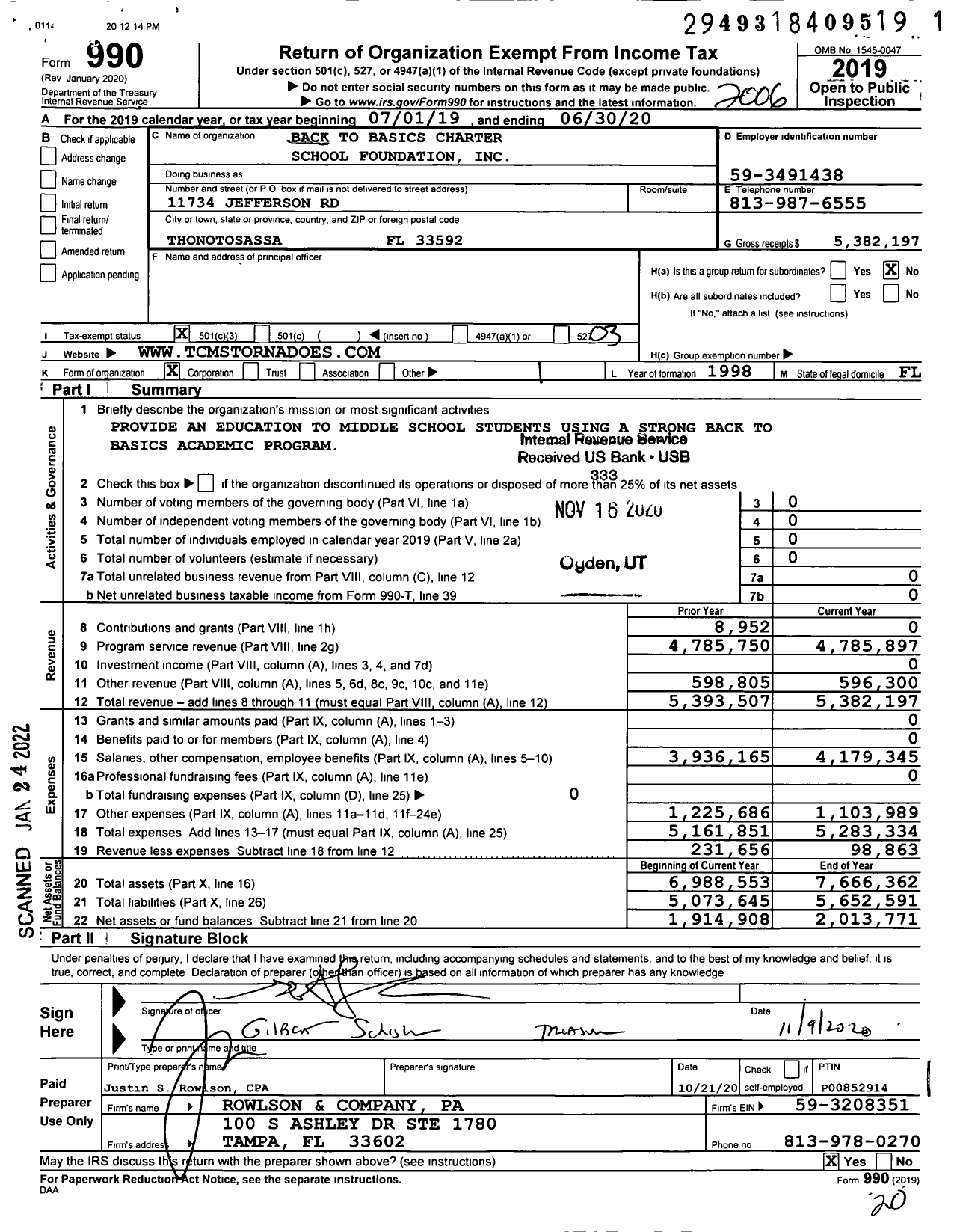 Image of first page of 2019 Form 990 for Terrace Community School (TCMS)