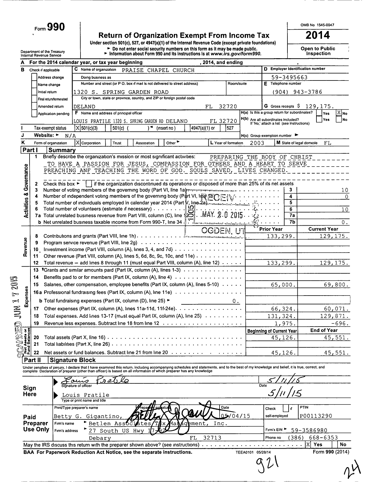 Image of first page of 2014 Form 990 for To Live Is Christ