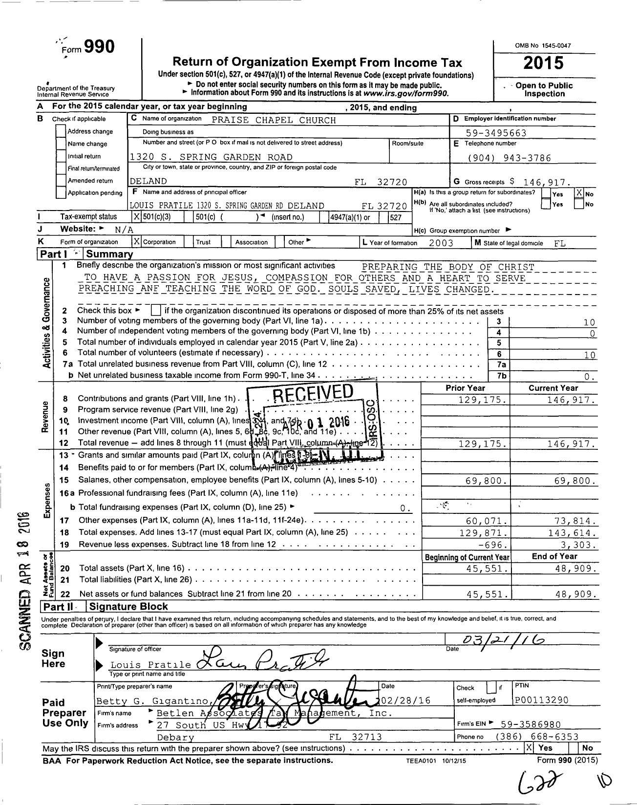 Image of first page of 2015 Form 990 for To Live Is Christ