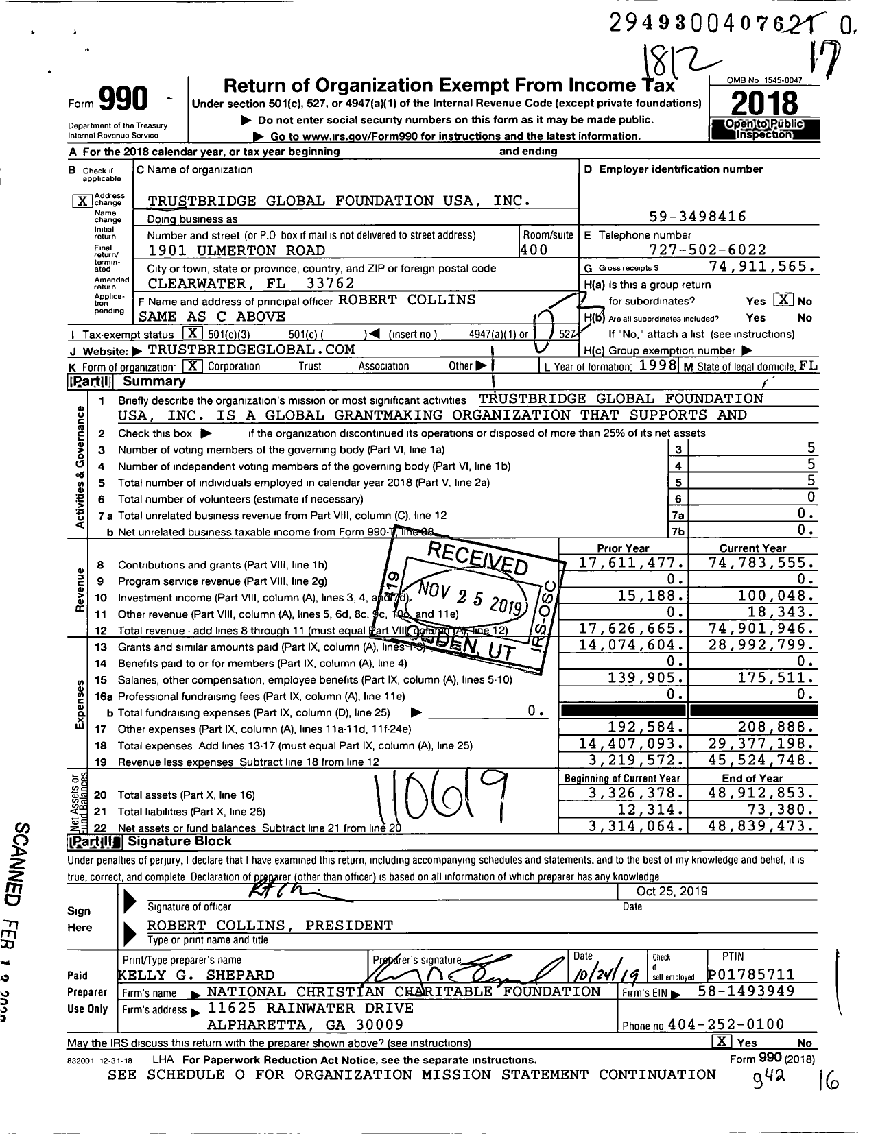 Image of first page of 2018 Form 990 for Givers Legacy Foundation