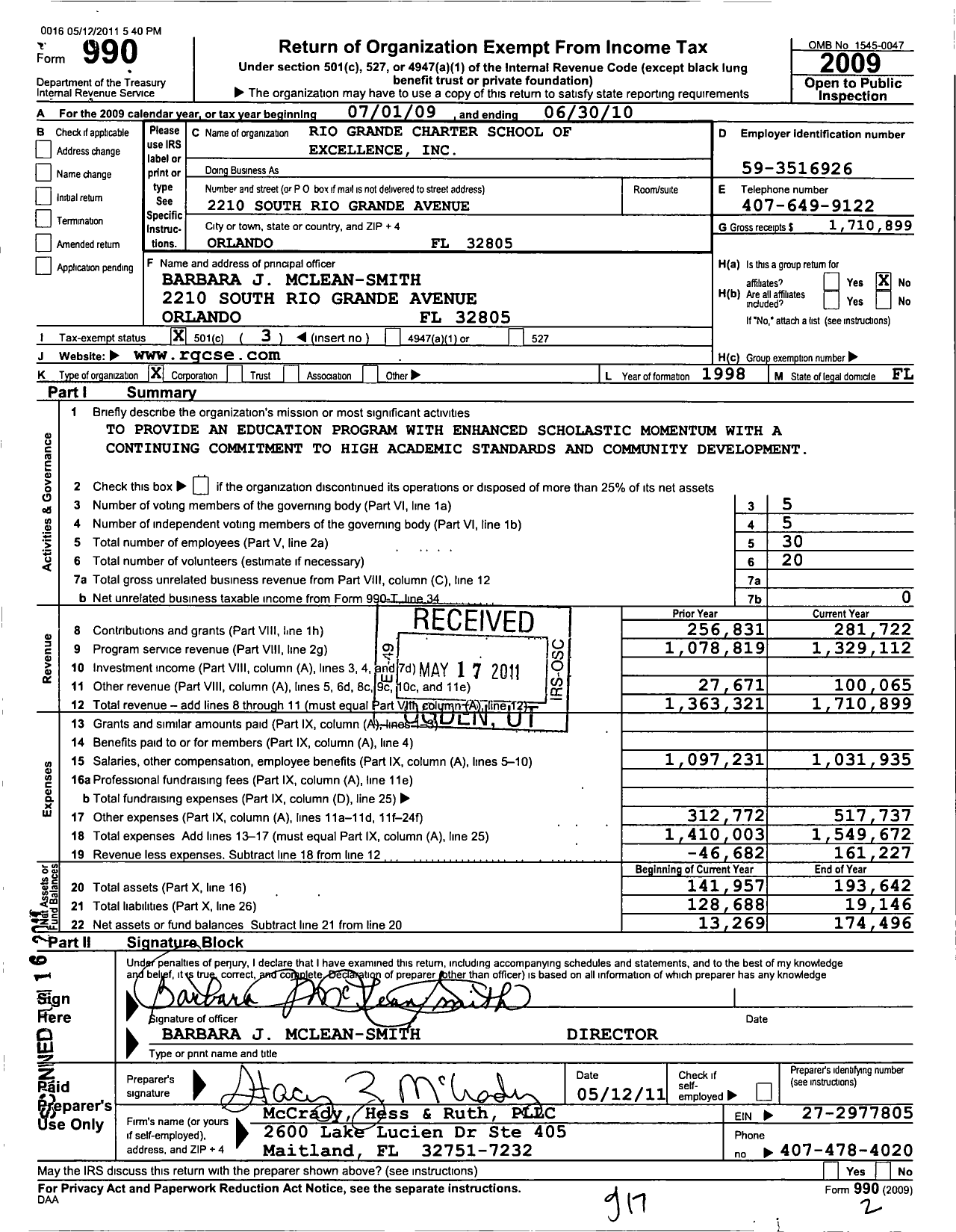 Image of first page of 2009 Form 990 for Rio Grande Foundation of Excellence