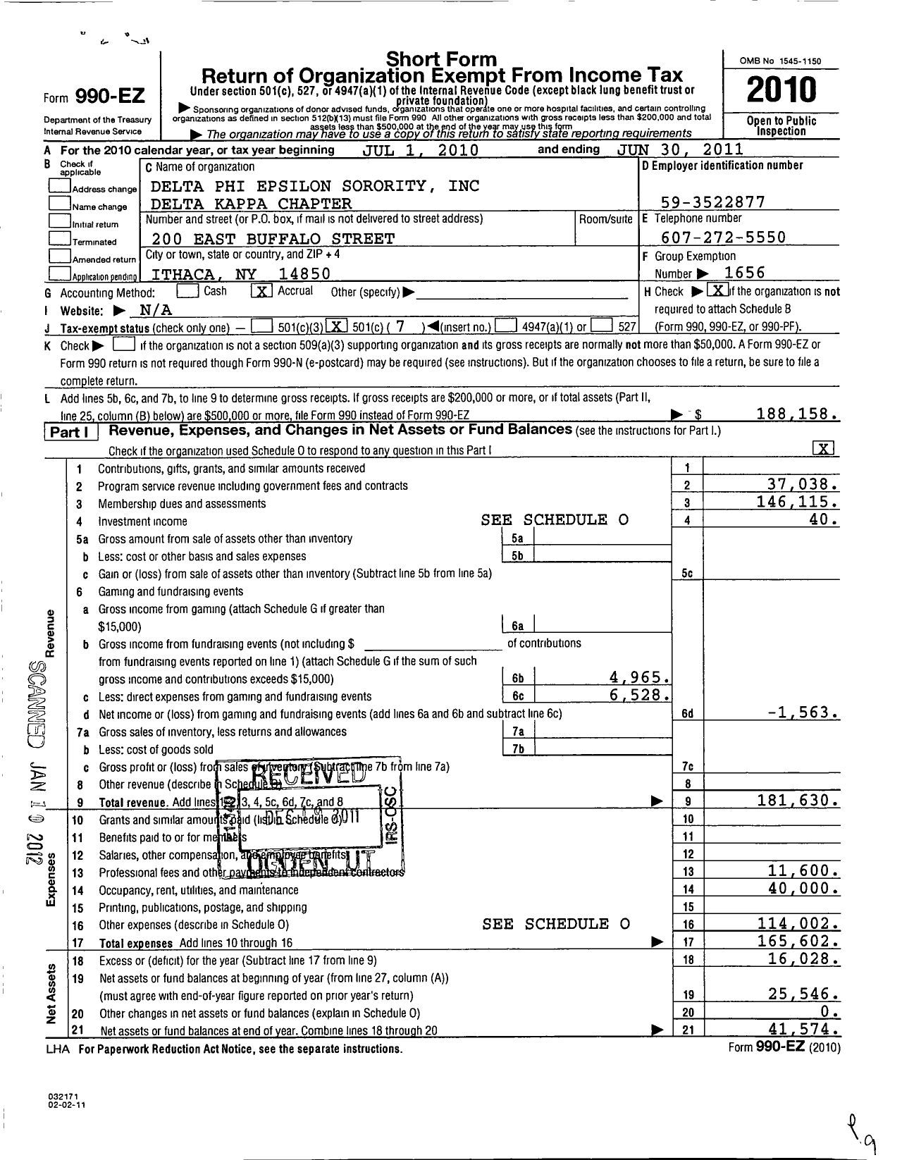 Image of first page of 2010 Form 990EO for Delta Phi Epsilon Sorority Delta Kappa Chapter