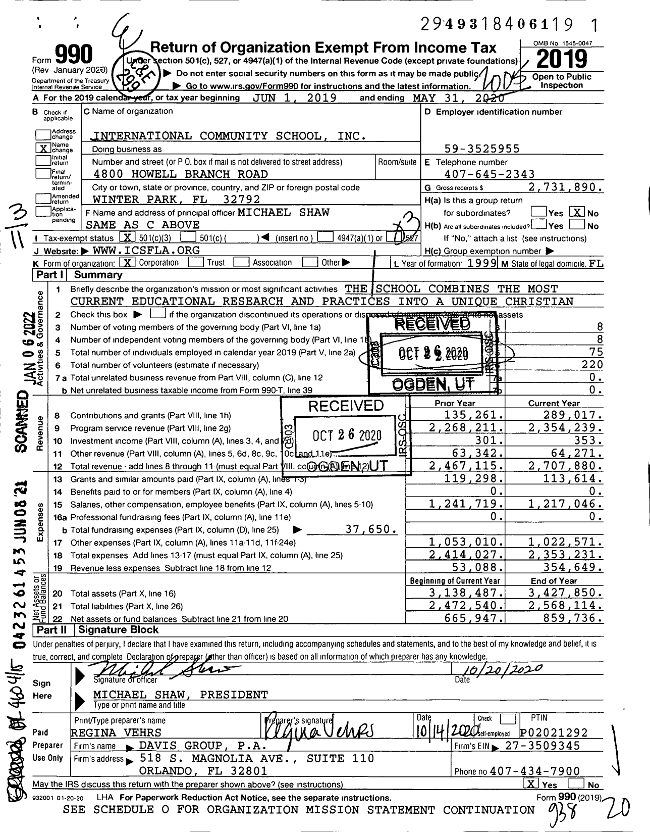 Image of first page of 2019 Form 990 for International Community Schools