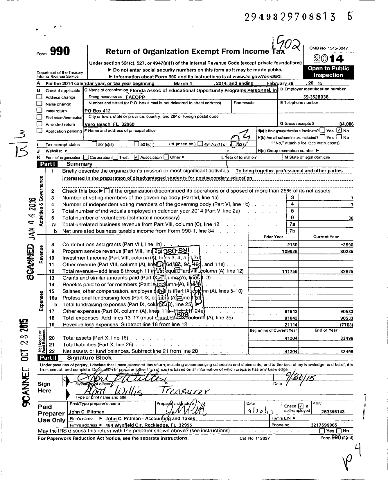 Image of first page of 2014 Form 990O for FL Trio