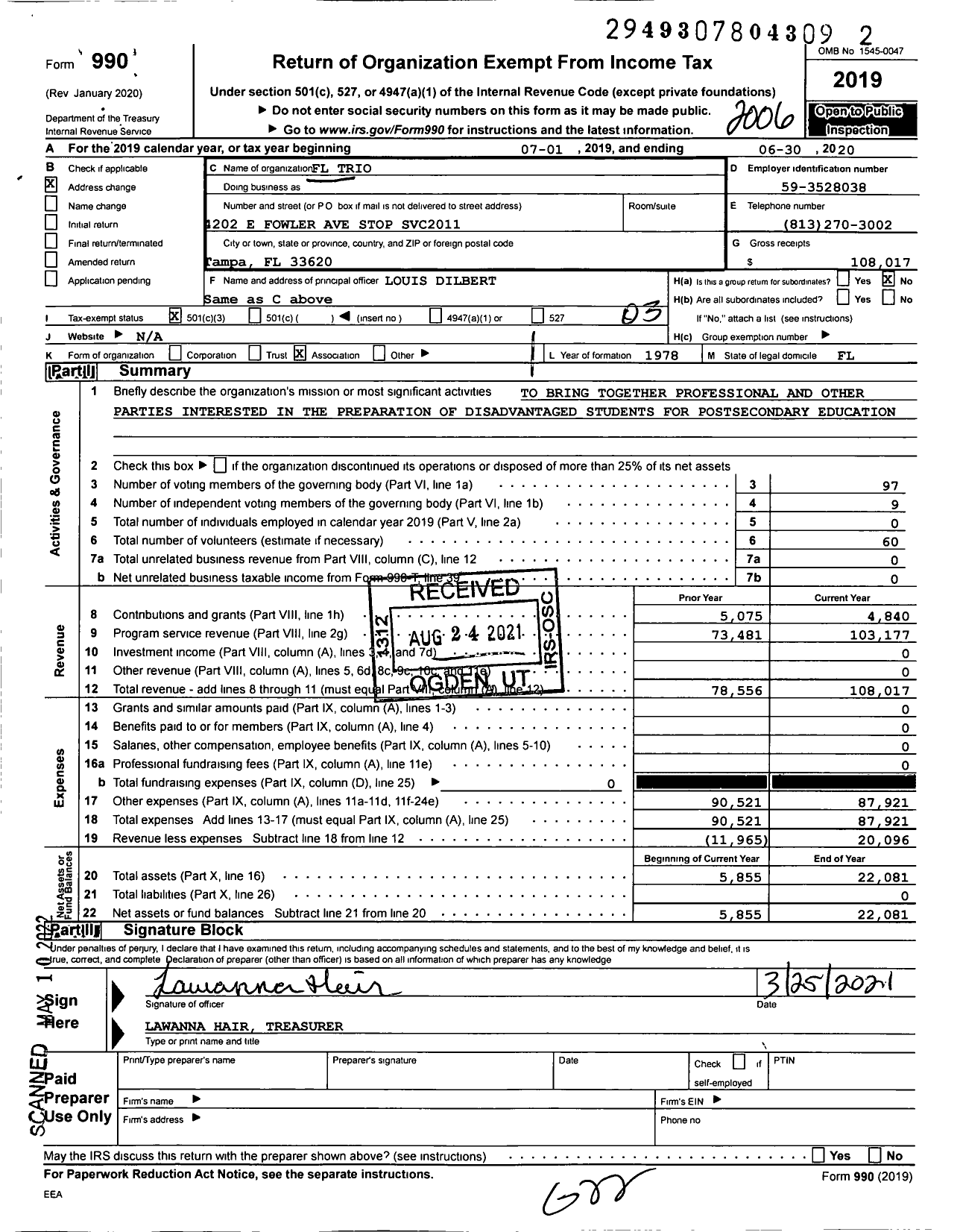 Image of first page of 2019 Form 990 for FL Trio