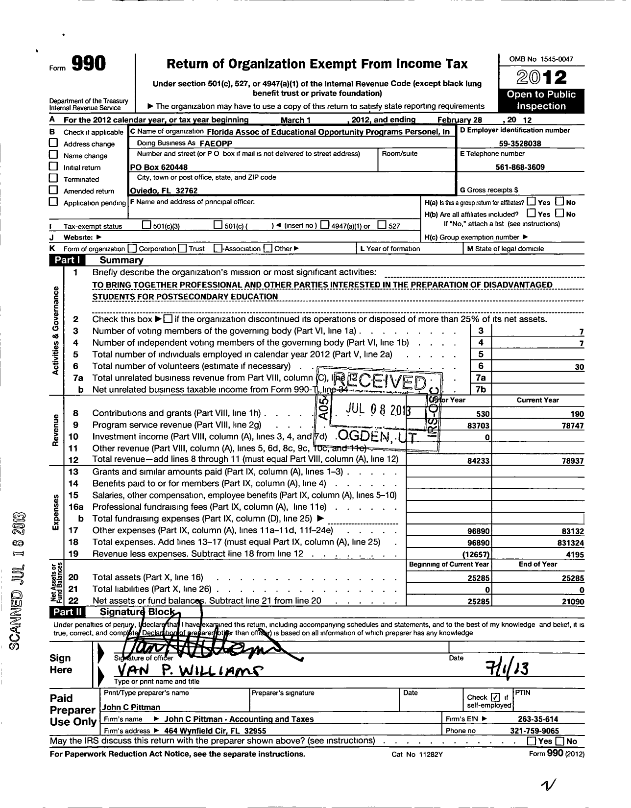 Image of first page of 2011 Form 990O for FL Trio