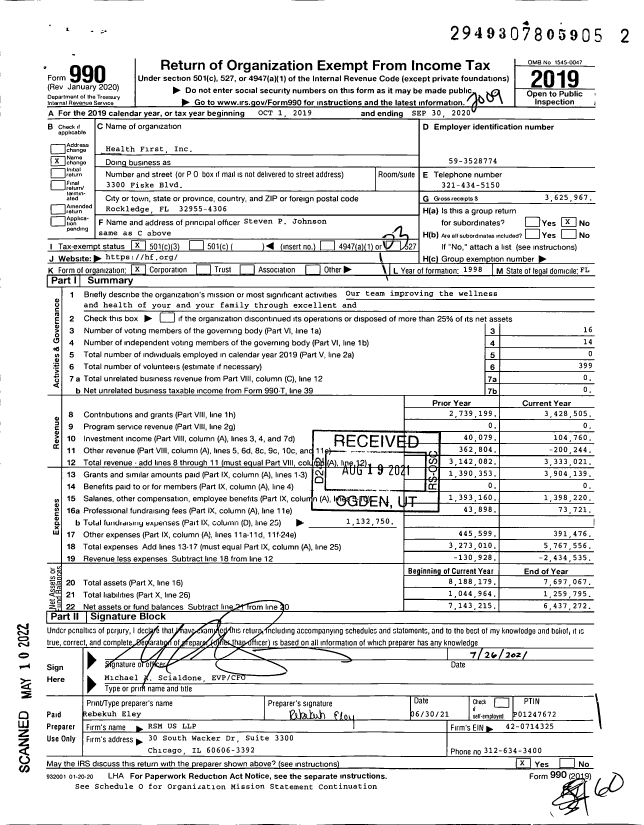 Image of first page of 2019 Form 990 for Health First / Hope