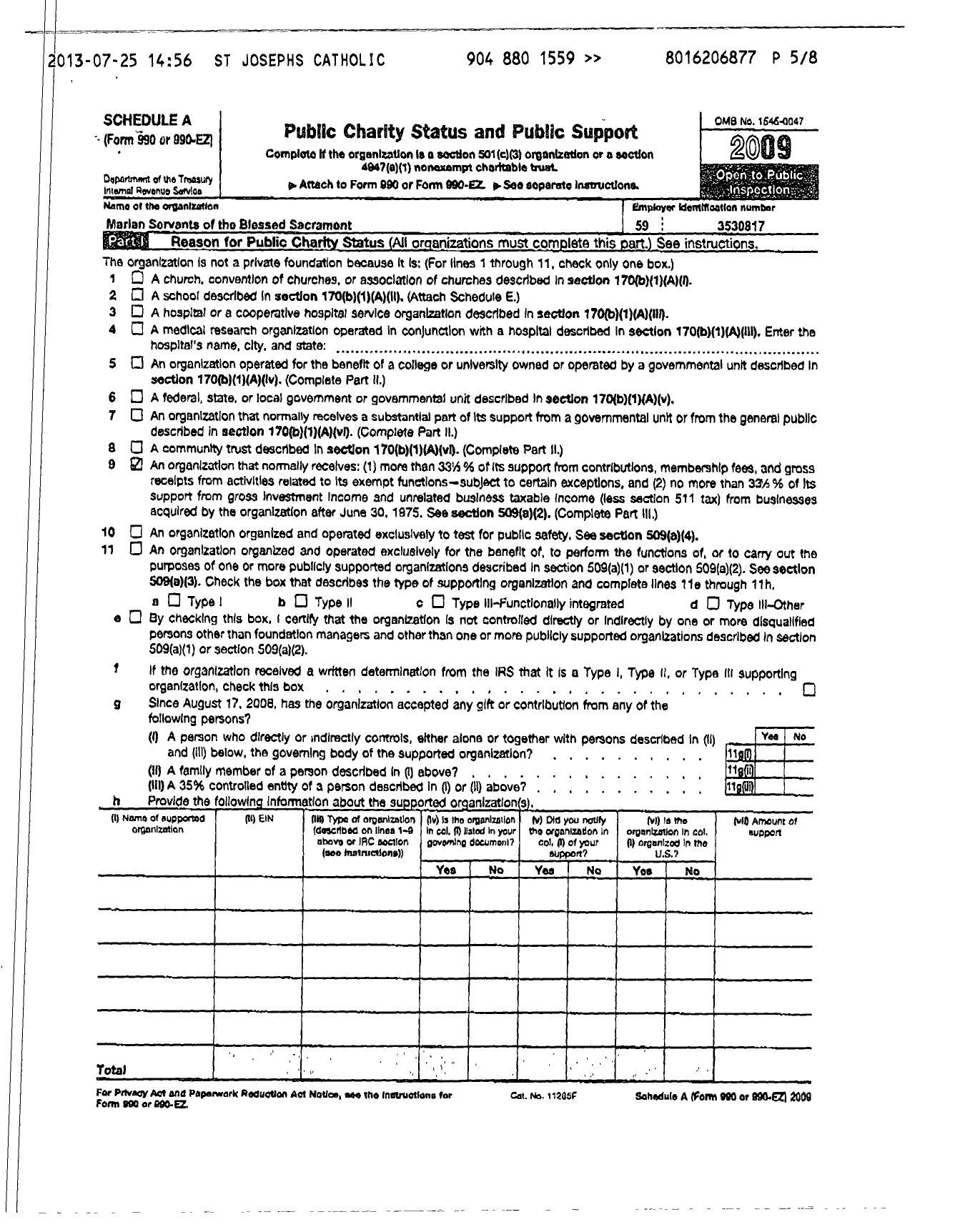 Image of first page of 2009 Form 990ER for Servants of the Blessed Sacrament