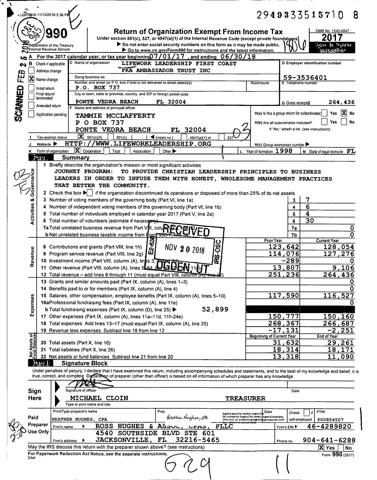 Image of first page of 2017 Form 990 for Lifework Leadership Jacksonville