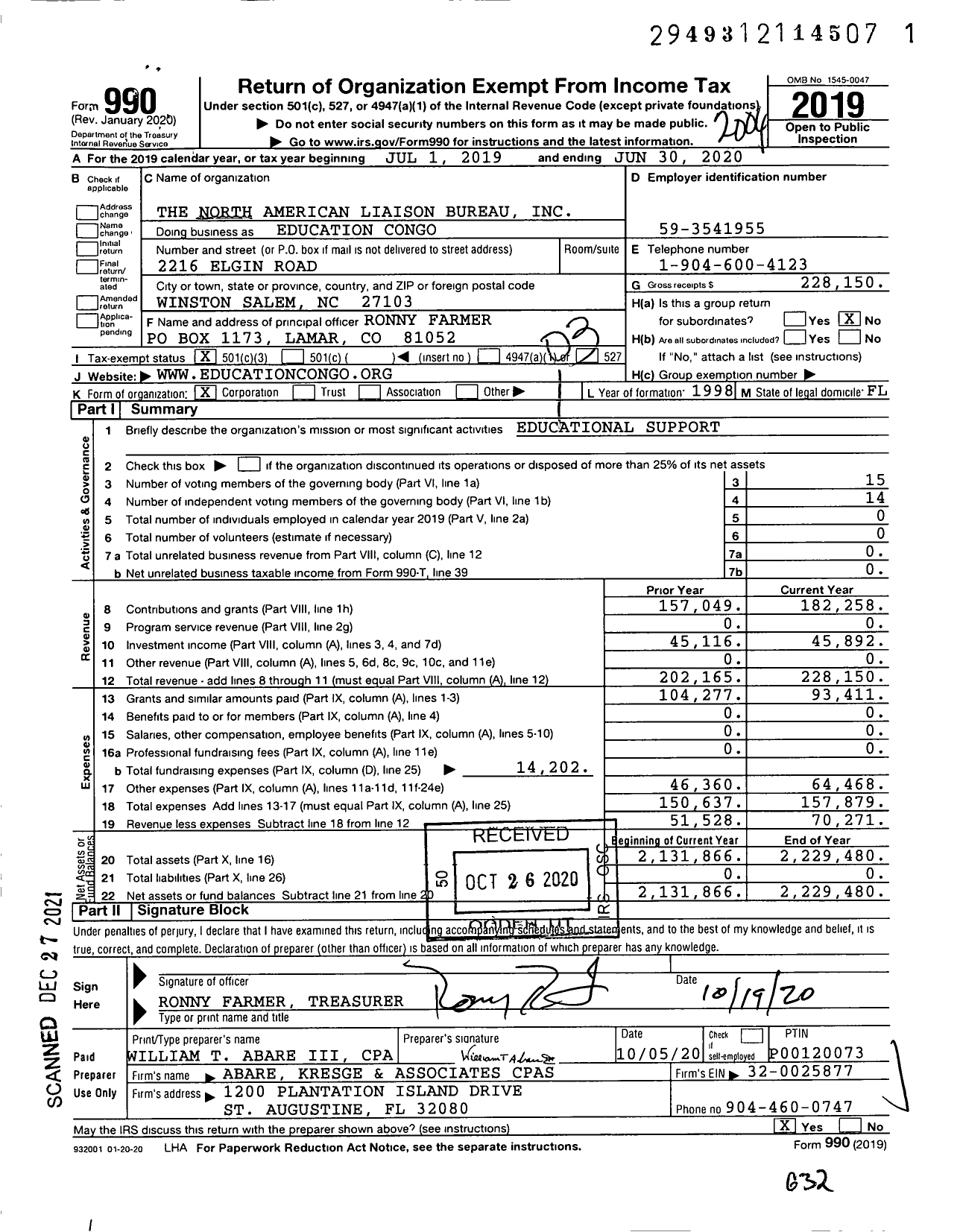 Image of first page of 2019 Form 990 for Education Congo