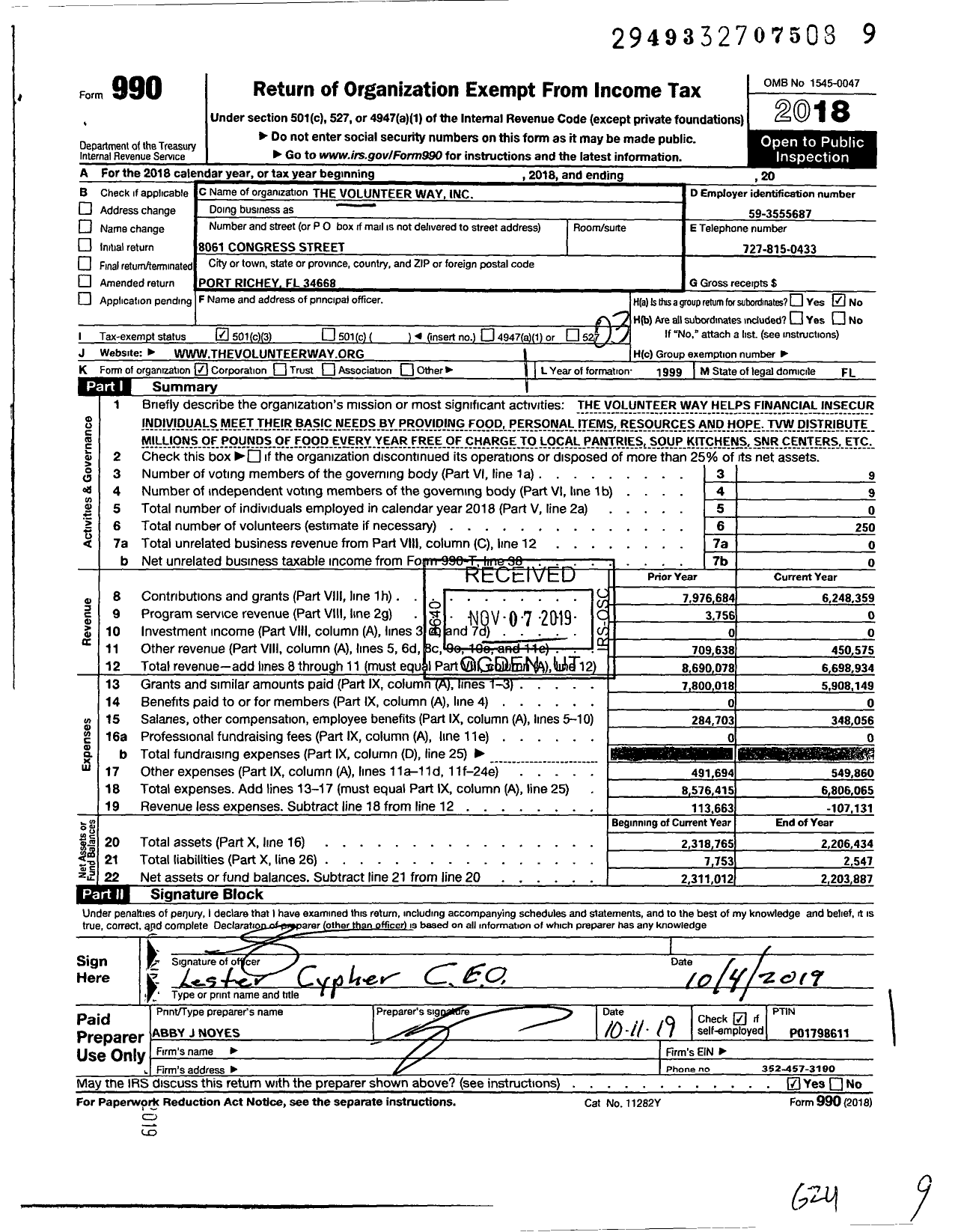 Image of first page of 2018 Form 990 for The Volunteer Way