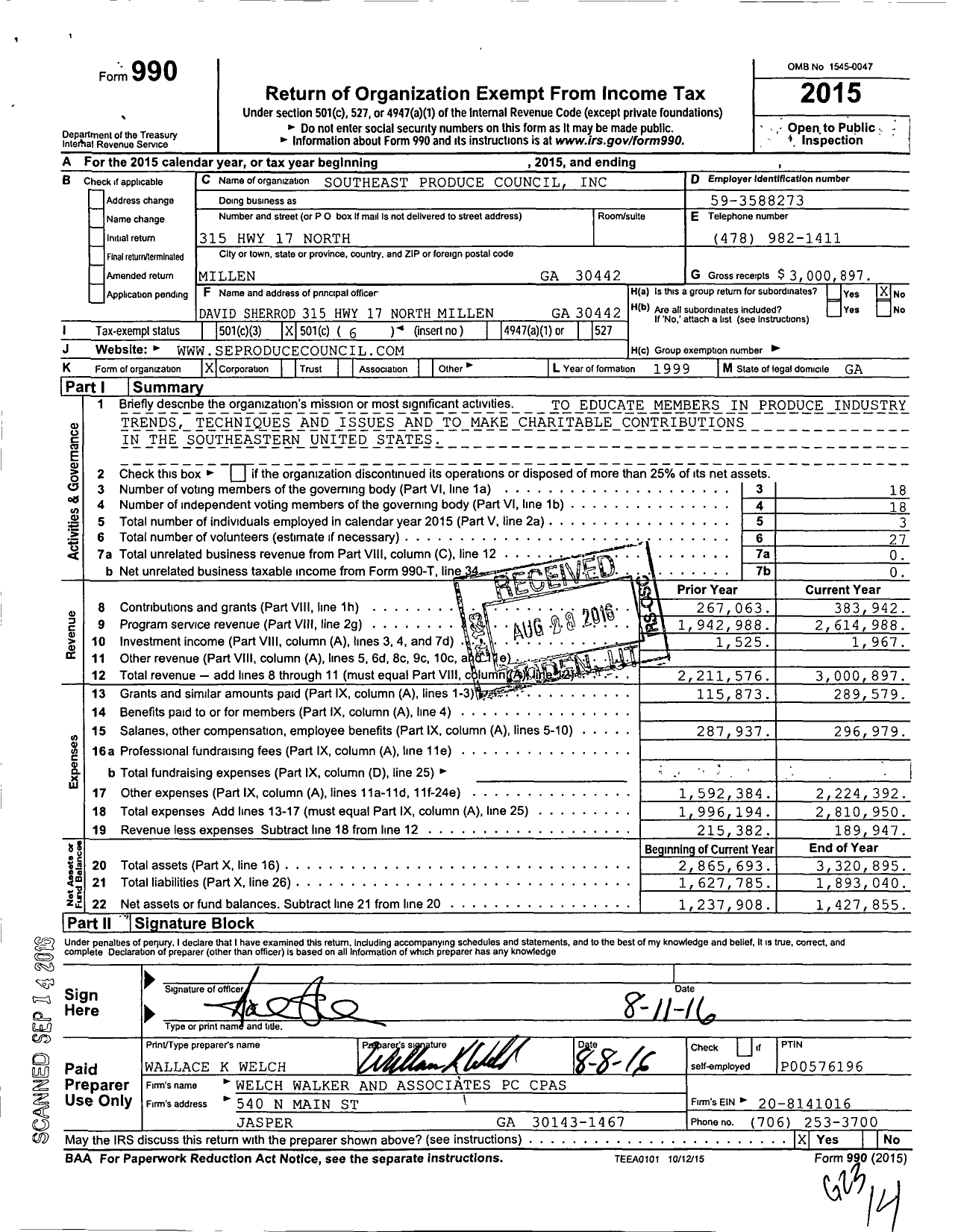 Image of first page of 2015 Form 990O for SouthEast Produce Council (SEPC)