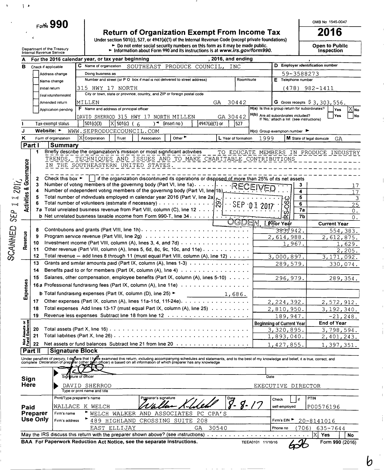 Image of first page of 2016 Form 990O for SouthEast Produce Council (SEPC)