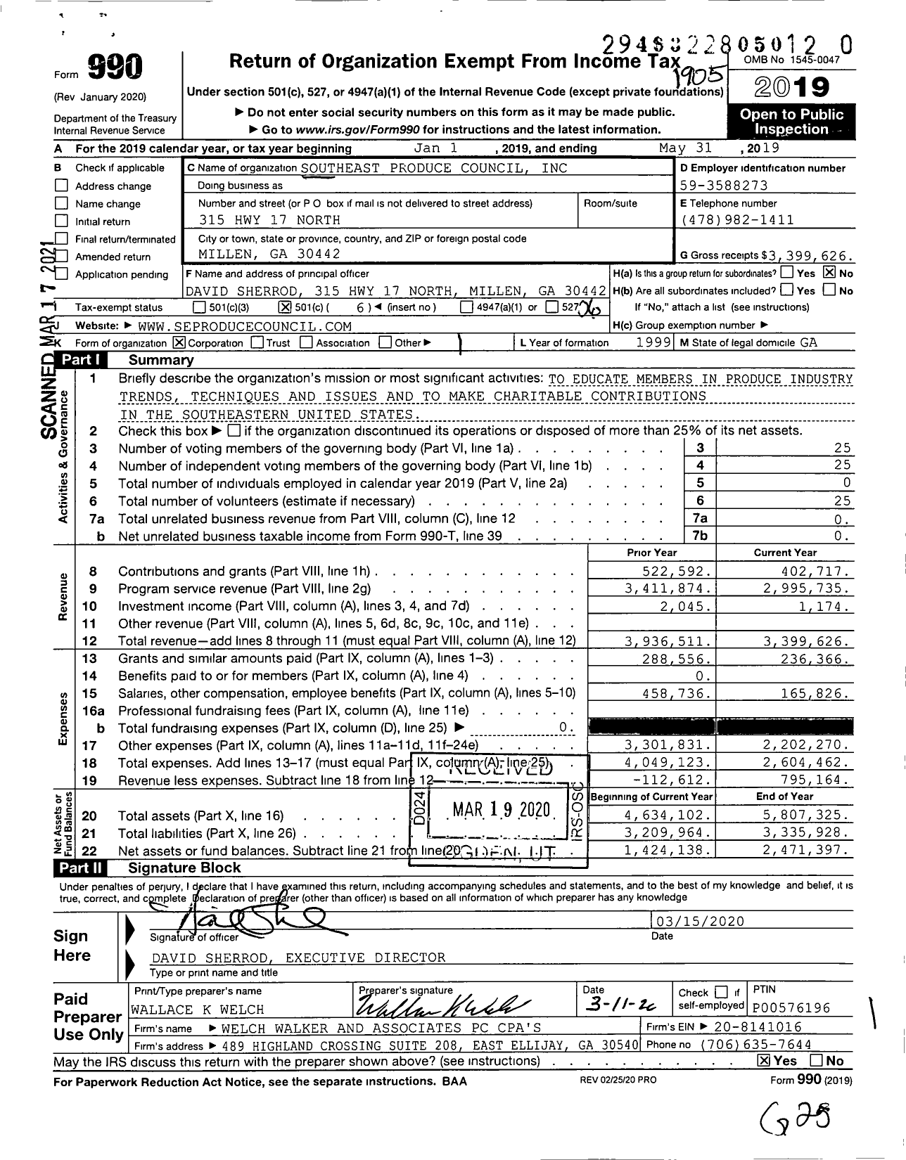 Image of first page of 2018 Form 990O for SouthEast Produce Council (SEPC)