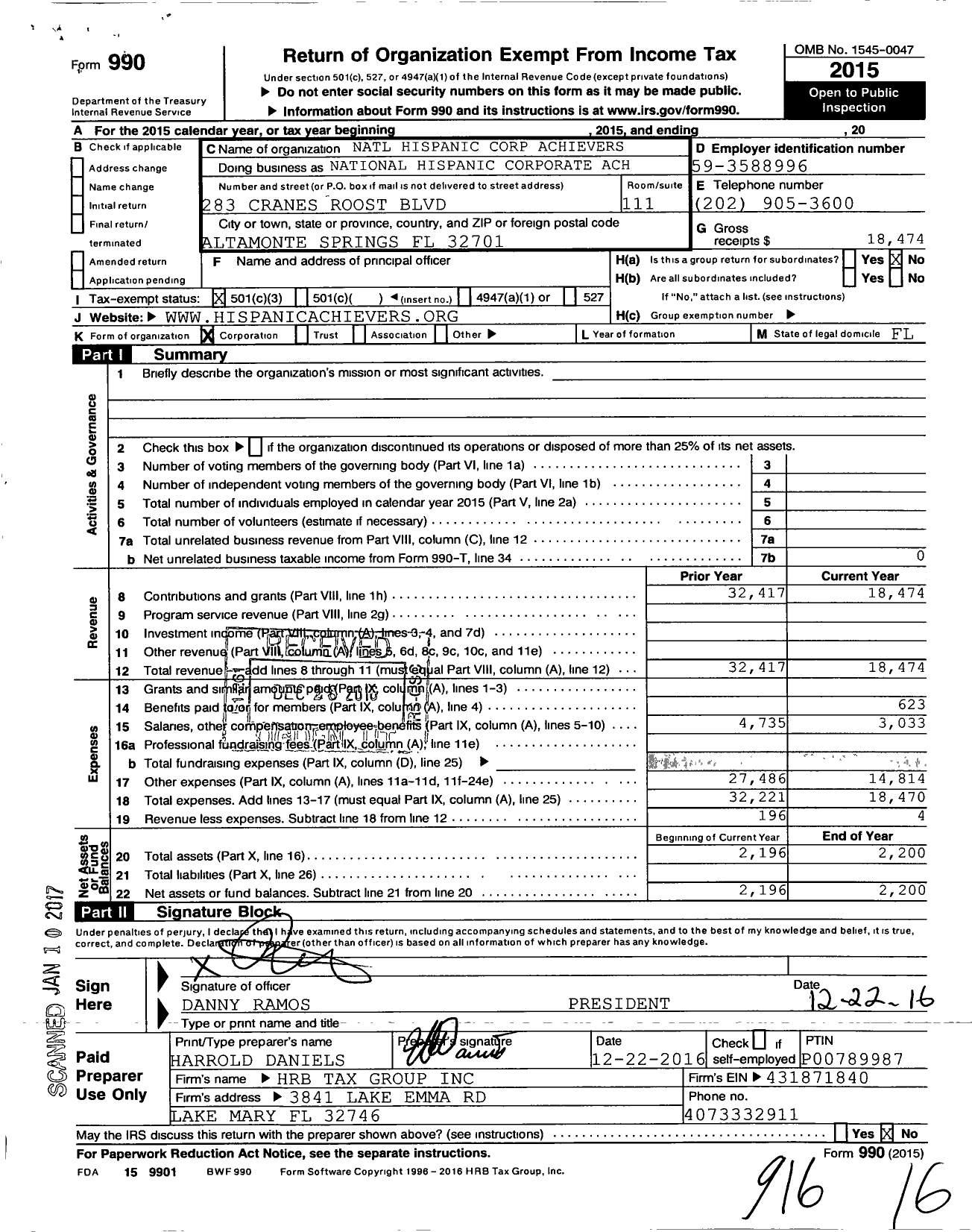 Image of first page of 2015 Form 990 for National Hispanic Corporate Achievers