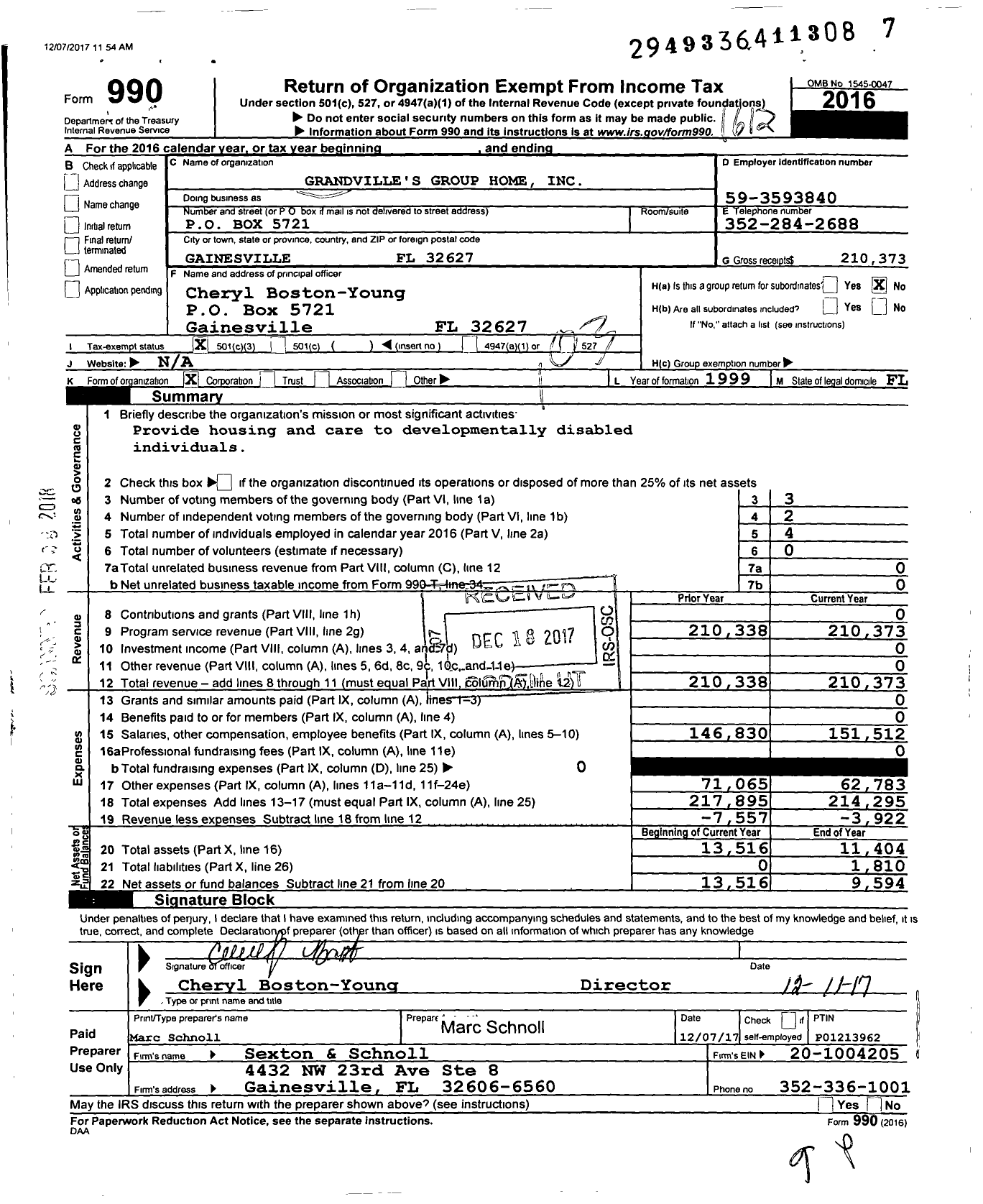 Image of first page of 2016 Form 990 for Grandville's Group Home