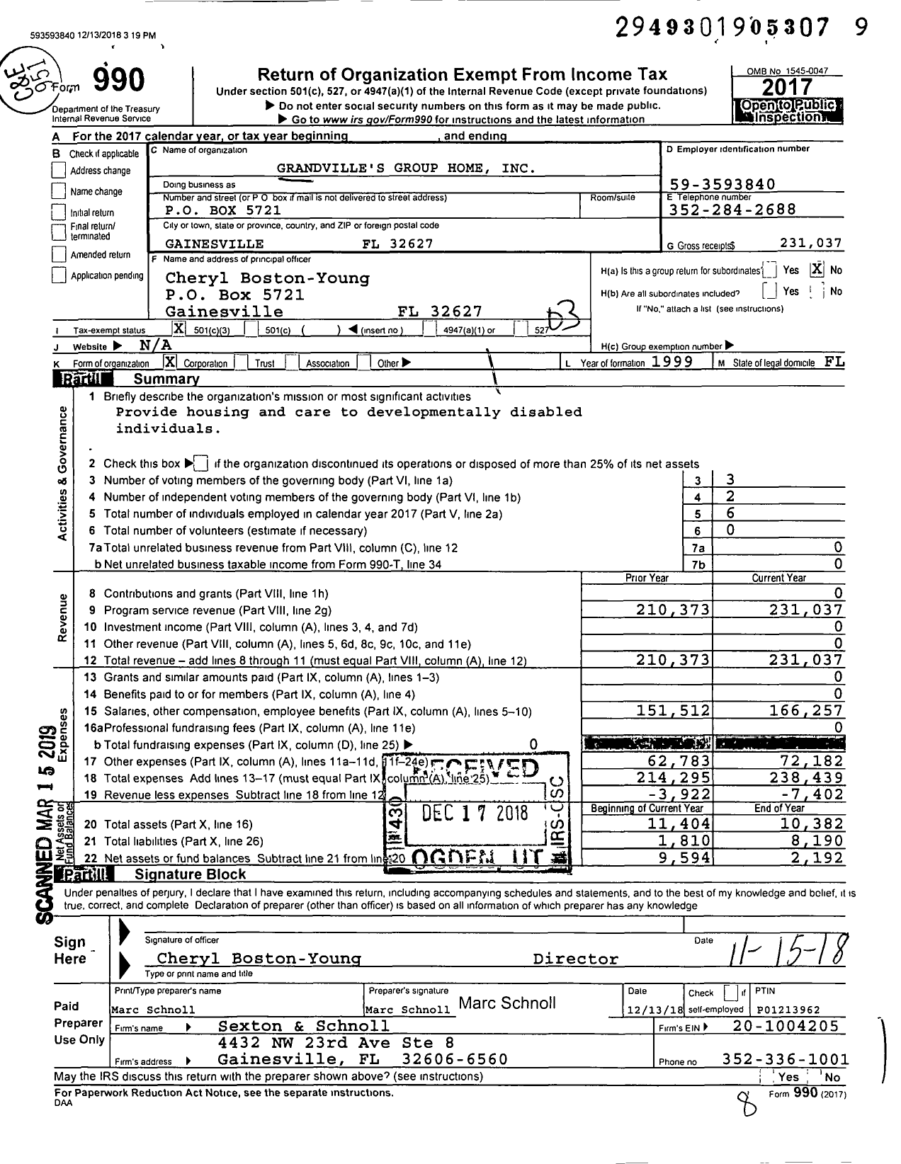 Image of first page of 2017 Form 990 for Grandville's Group Home